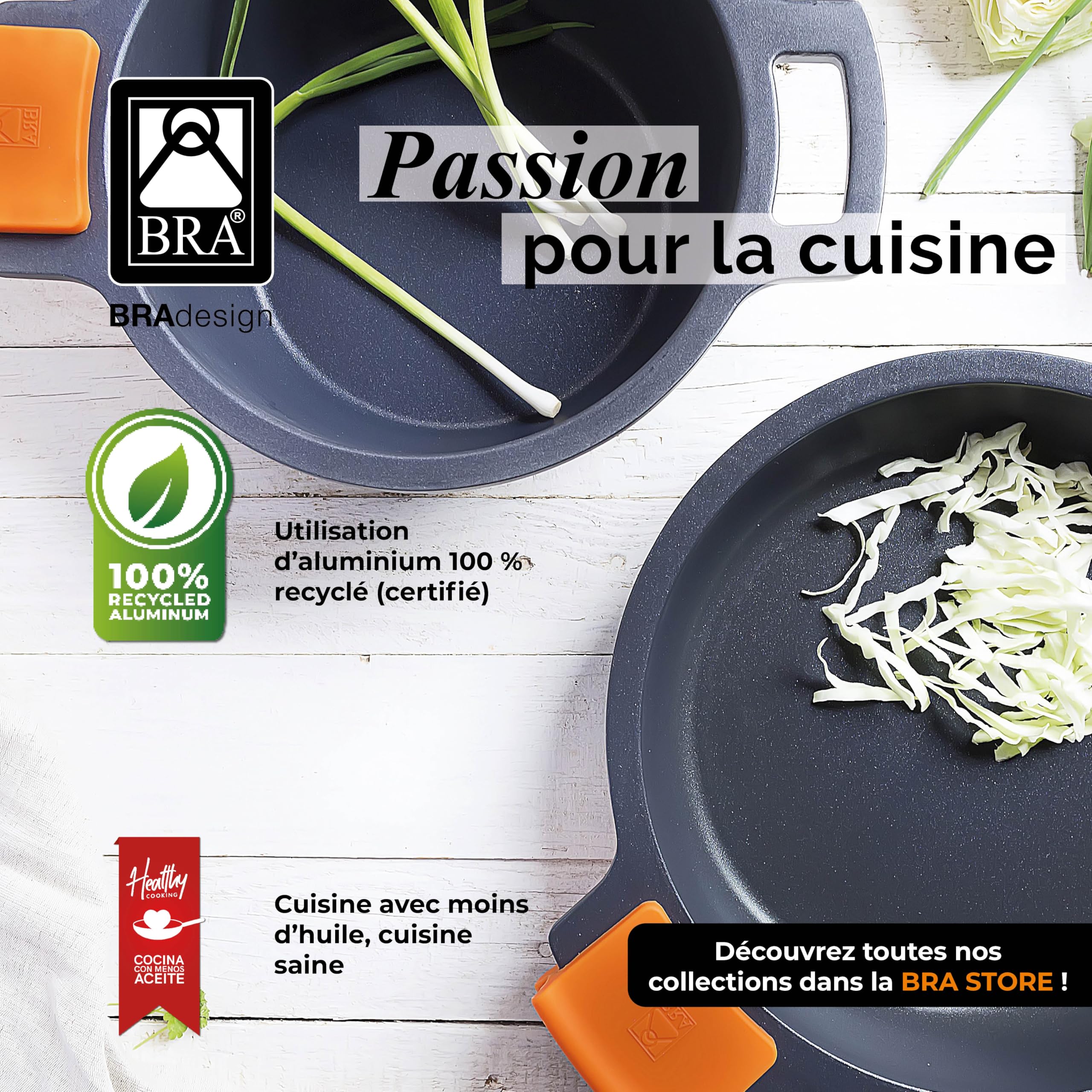 BRA Efficient | Batterie de cuisine 9 pièces en fonte d’aluminium | tous feux dont induction, revêtement antiadhésif