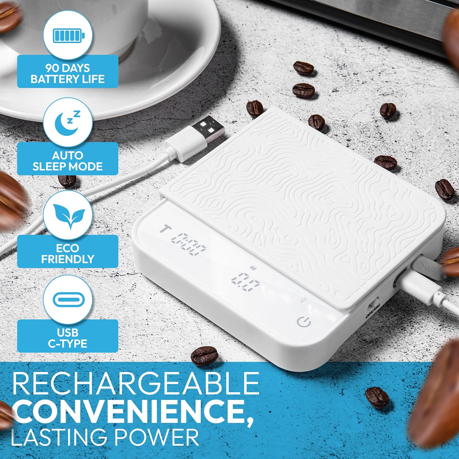 Mini Coffee Scale with Timer – Digital Barista Weight Scale with Designer-Patterned Tamper Mat, 0.1g High Precision, Portable & Rechargeable for Espresso, Pour Over, Drip, and Kitchen Brewing Use