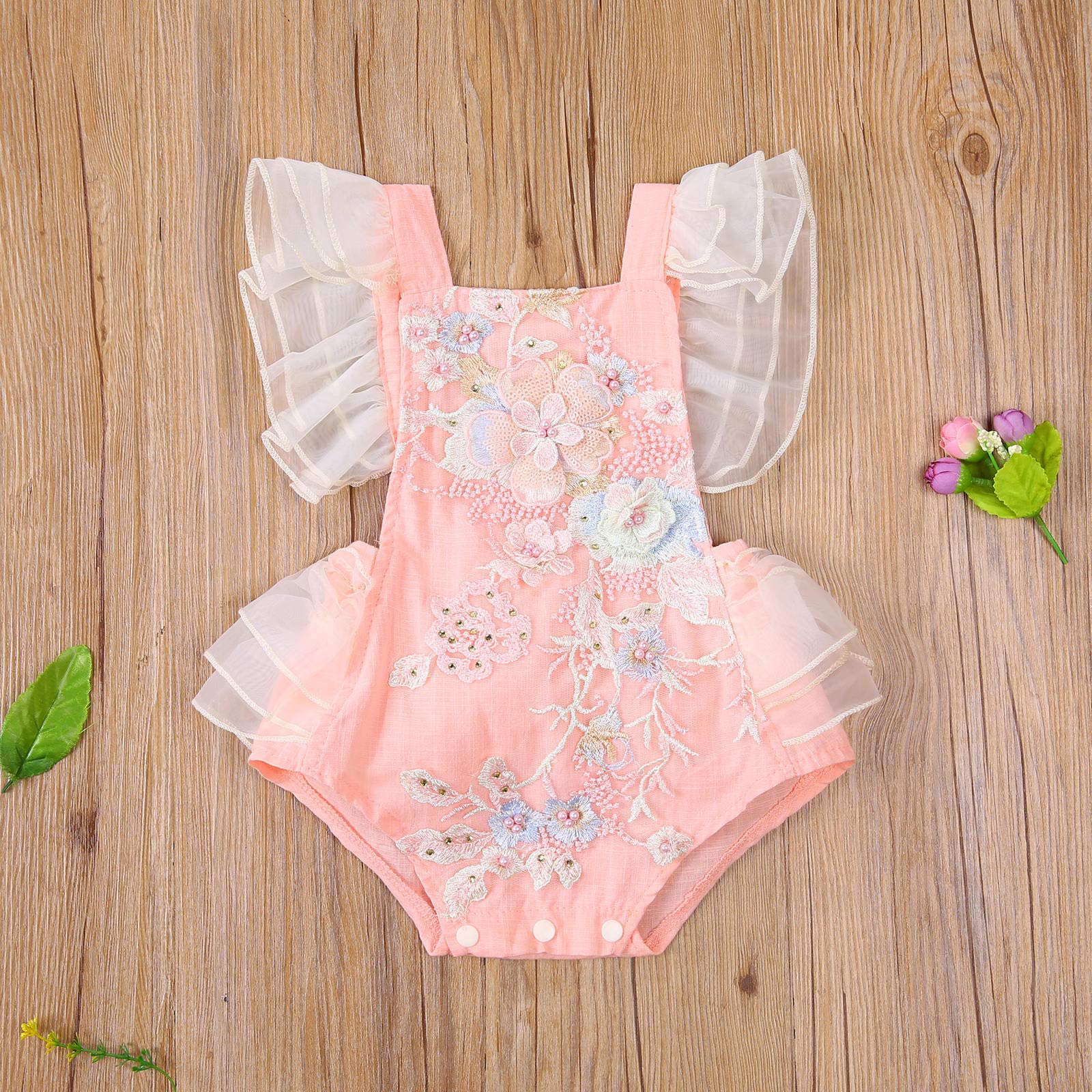 Yccutest Newborn Baby Girl Romper Short Sleeve Lace Princess Dress Infant Clothes Toddler Outfits Party Tulle Skirt (B-Pink, 6-12 Months)
