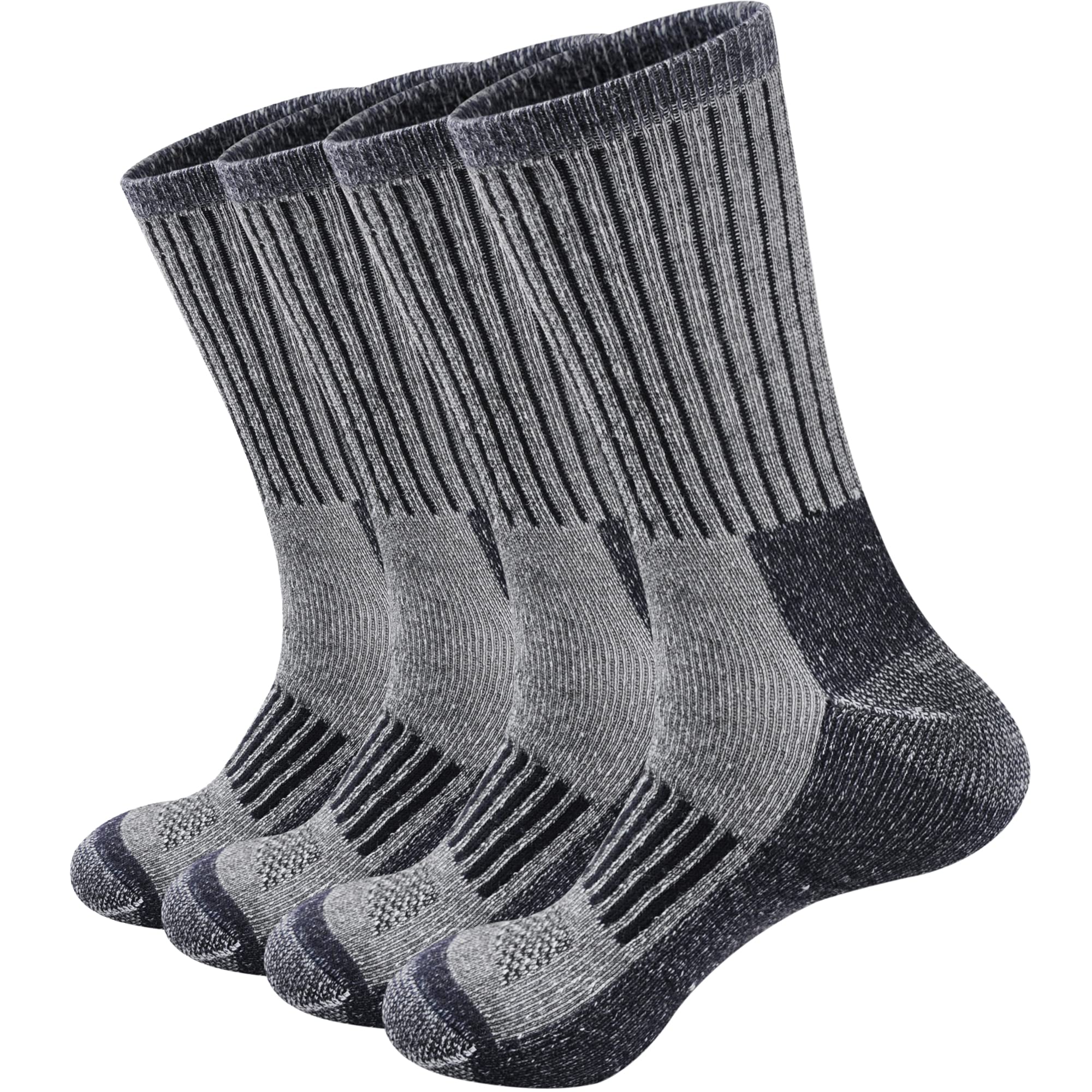 ECOEY Men's Merino Wool Cushioned Hiking Trekking Crew Socks 4 Pairs, Middle Calf Length with Moisture Wicking (Navy, US Shoe Size: Men 9.5-11.5/Women 11-13)