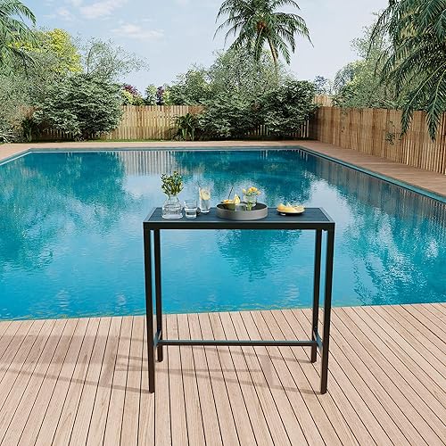 39'' Rectangle Bar Table for Patio, Long Balcony Hot Tub Table with Waterproof Top, Outdoor Counter Height Bar Tables for Balcony, Garden, Yard, Poolside