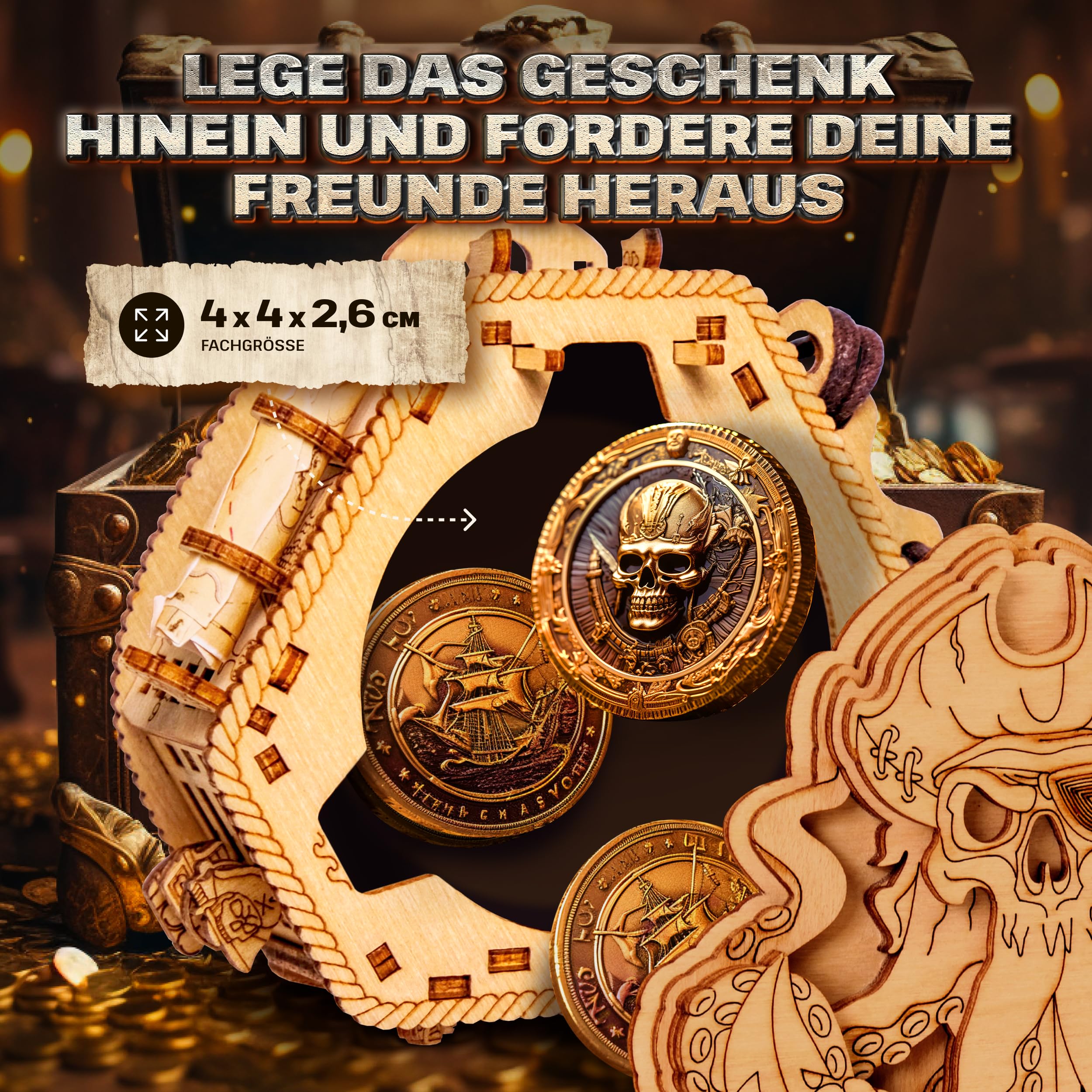 ESC WELT Blackbeard's Compass Puzzle Box - Escape Room in a Box - Denksportaufgabe - 3D Fluchtspiel Spardose - Geschenkbox Rätselspiel - Puzzle Box für Kinder und Erwachsene - Geschenkbox Puzzle Spiel