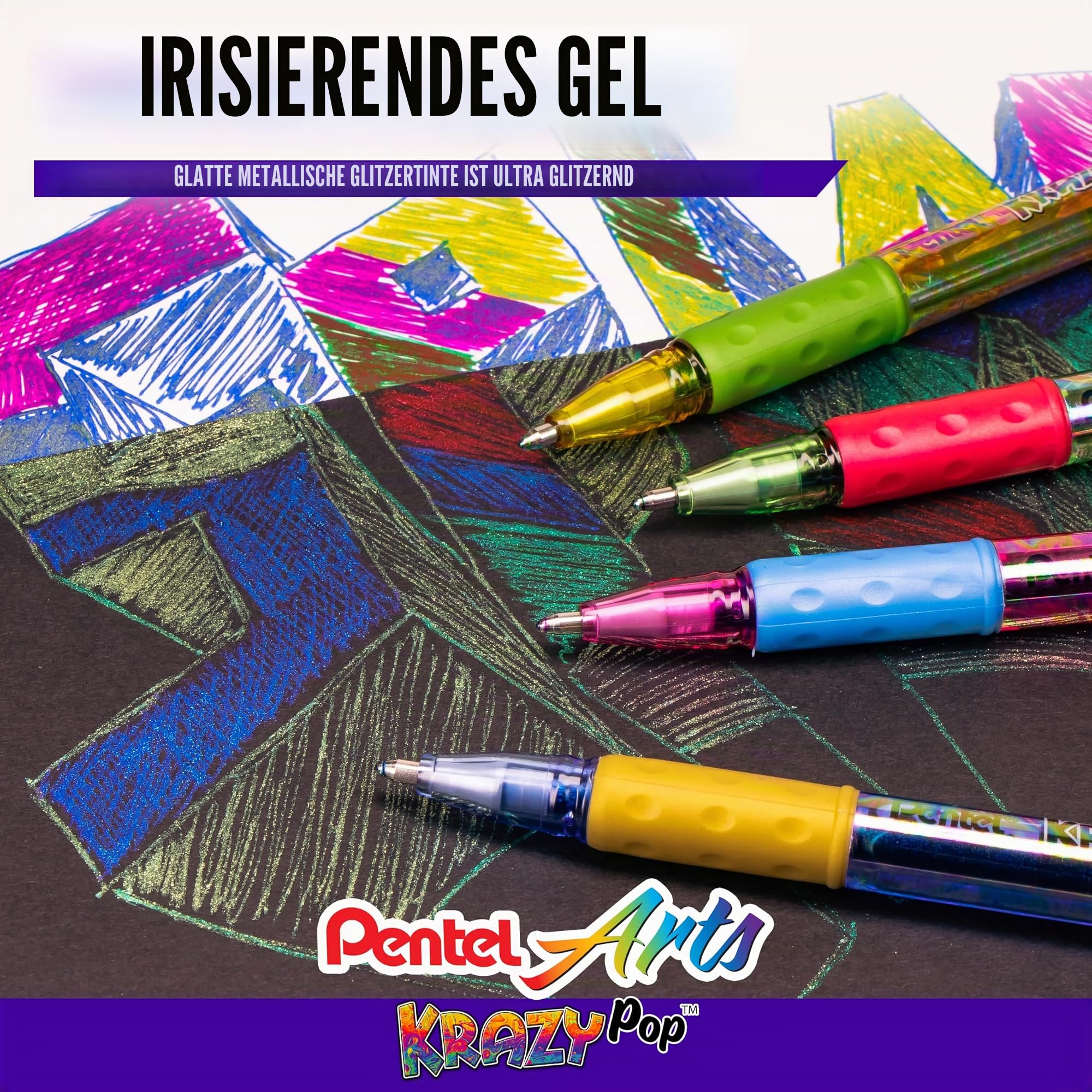 Pentel Sparkle and Krazy Pop K91BP12M Gelschreiber, metallisch, 1,0 mm, kräftige Linie, verschiedene Tintenfarben, 8 Stück