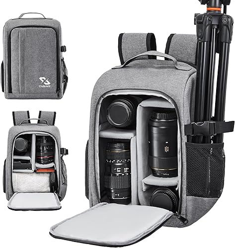 Miniatura 9 de Golkcurx Bolsa de cámara para cámaras DSLRSLR, mochila impermeable para fotógrafos, gris, L