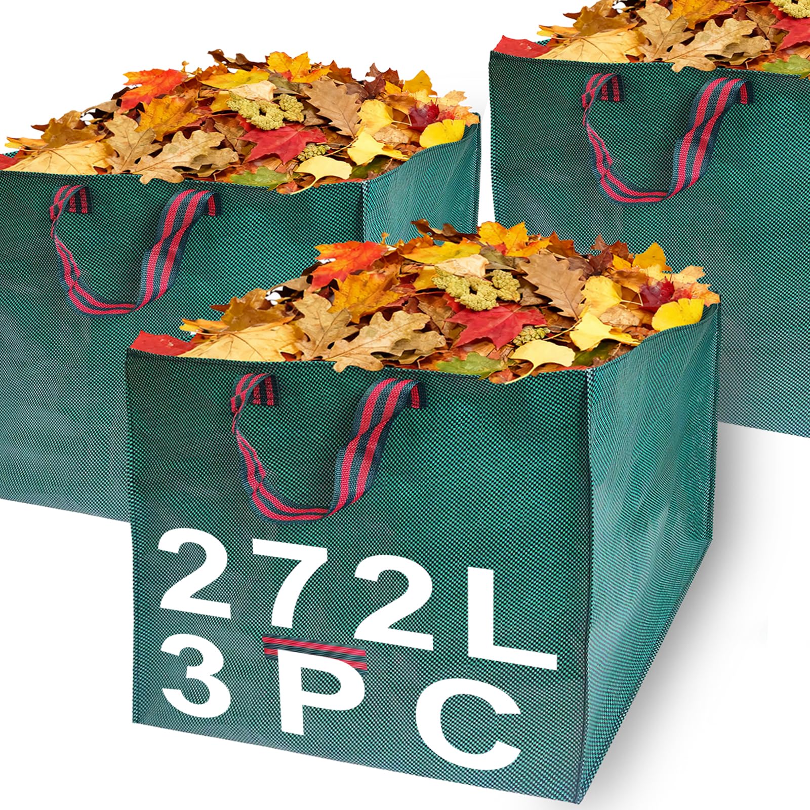 Goutime Heavy Duty Garden Waste Bags, Reusable Sacks with Handles, for Collecting Waste and Leaves,Square collection bag (272L*3PC)