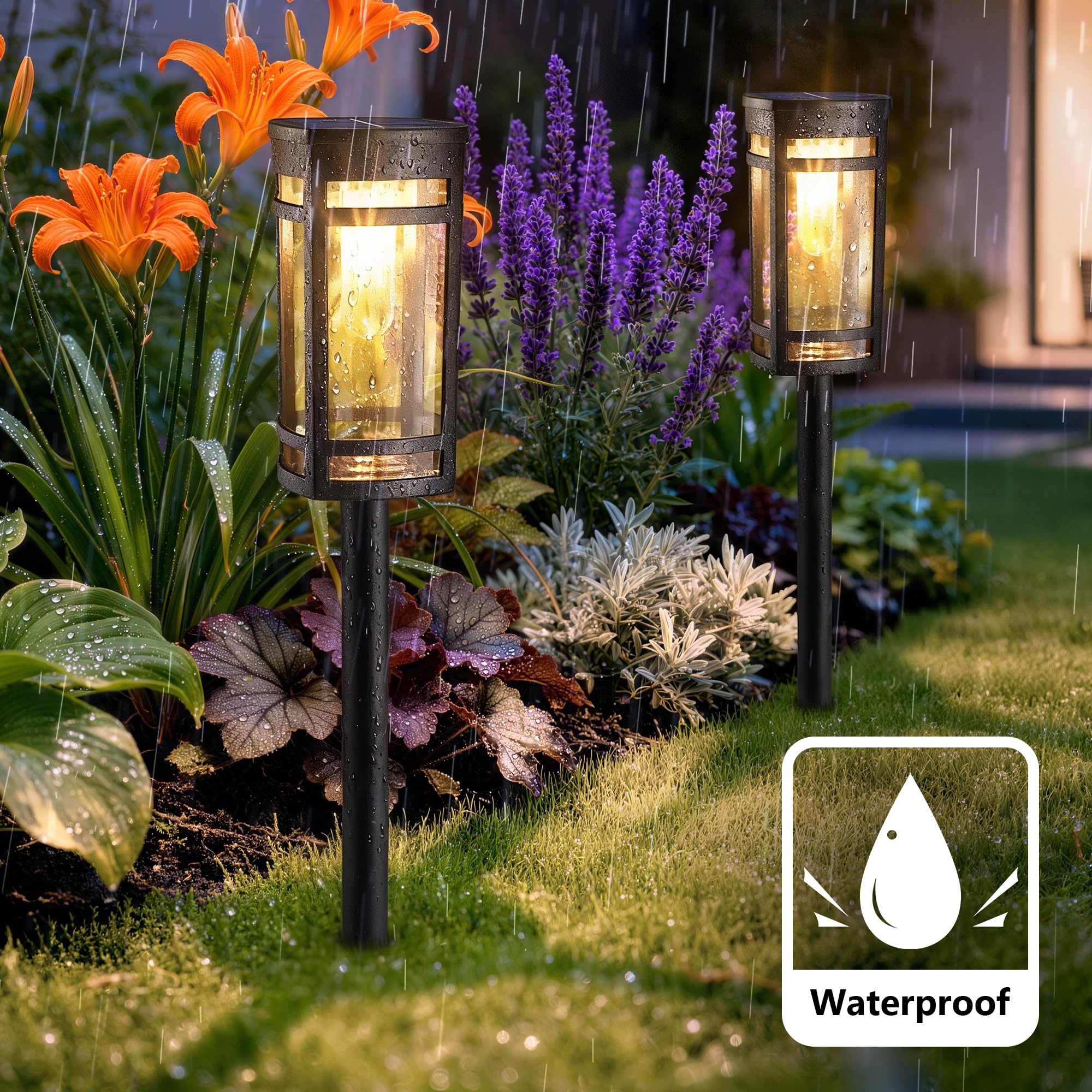 iBaycon Lampade Solari per Esterni Giardino,6 Pezzi Luci Solari LED Bianco Caldo, Illuminazione Solare Impermeabile per Giardino Prato,Luci Esterni Terrazze Prato Cortile Sentiero Decorazione Esterni