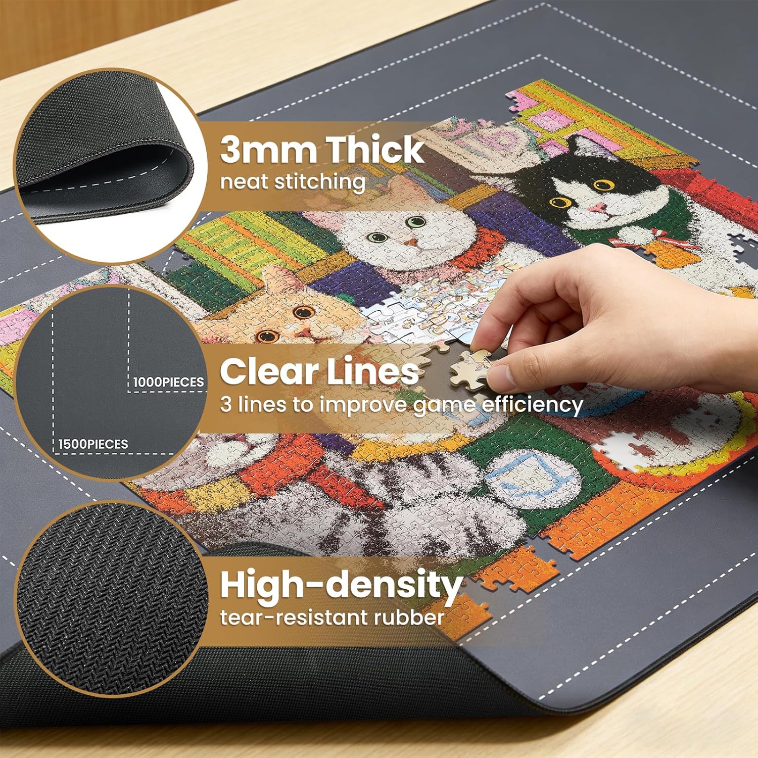 Jigsaw Puzzle Mat Roll Up Up to 1500 Pieces? 46” x 26” Smooth Top Saver Pad with 6 Sorting Trays & Travel Storage Bag?Portable Rollup Puzzles Keeper