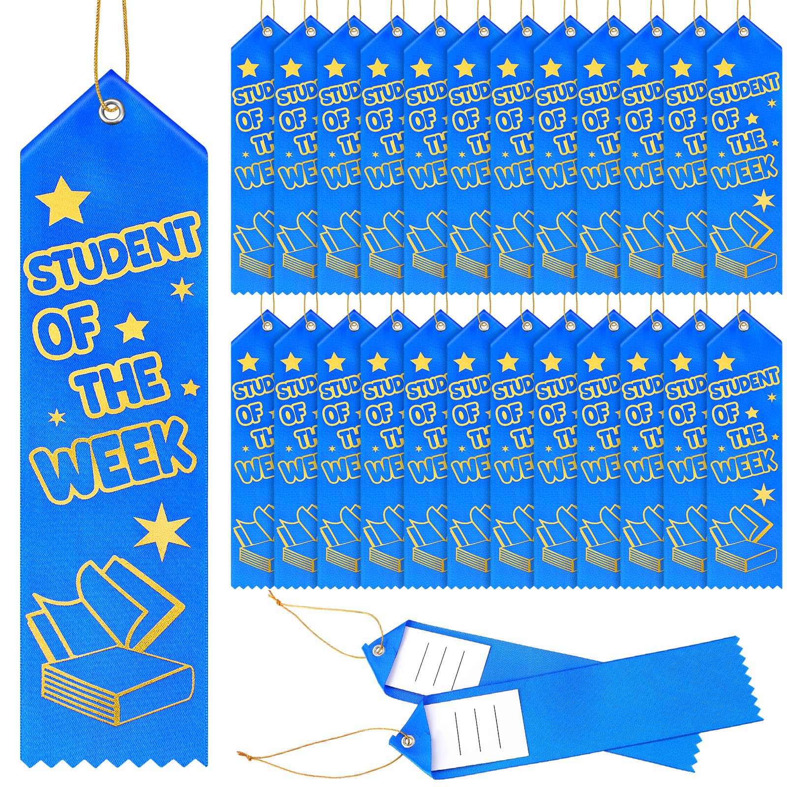 Wavwavw 100 Pcs Student of The Week Award Ribbons Bulk 8" x 2" Prizes Ribbons with Event Card and String Award Prize Gift for Tournaments, Competitions, Party, Classroom Home Study Supplies