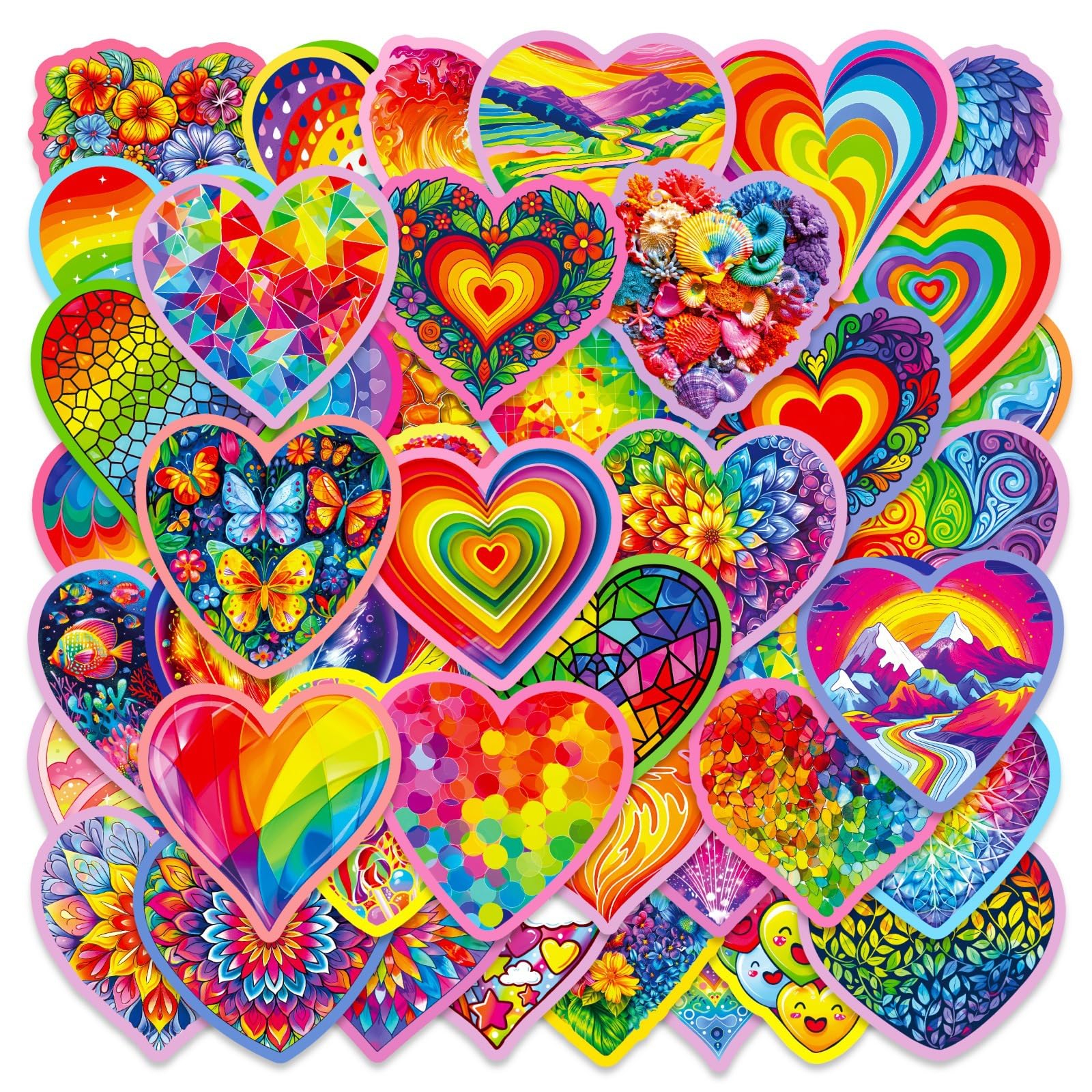Regenbogen Liebe Aufkleber für Laptop(50PCS),Geschenk für Kinder Jugendliche Erwachsene,Rainbow ästhetisch Wasserdicht Vinyl Stickers für Auto,Motorräder Fahrrad Gepäck Scrapbook,Skateboard Gitarre