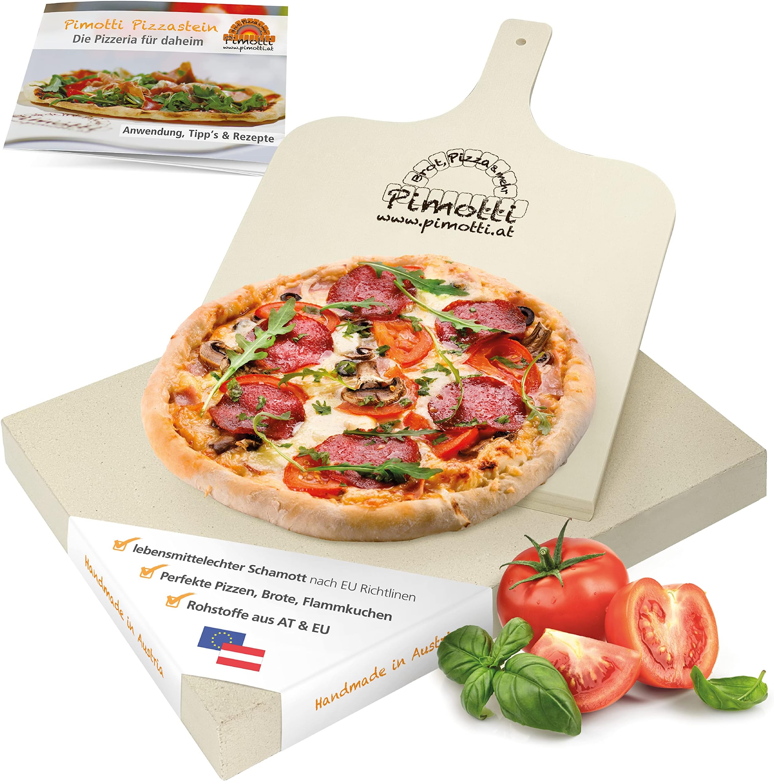 Pimotti 202_004 Schamott Pizza Stone 5cm with Pizza Shovel and Recipes