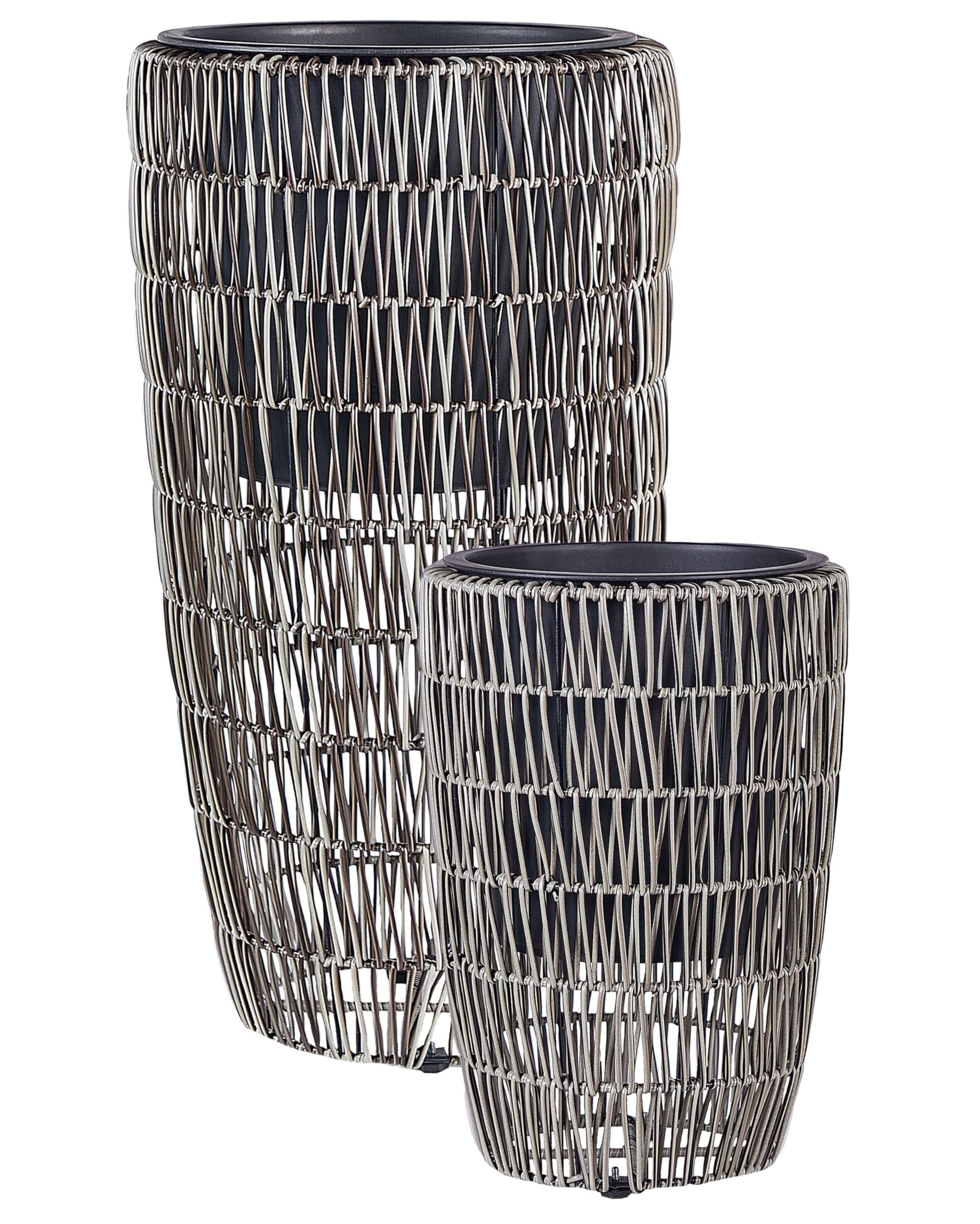 Set of 2 PE Rattan Plant Pots Indoor Outdoor with Insert Brown Chelone