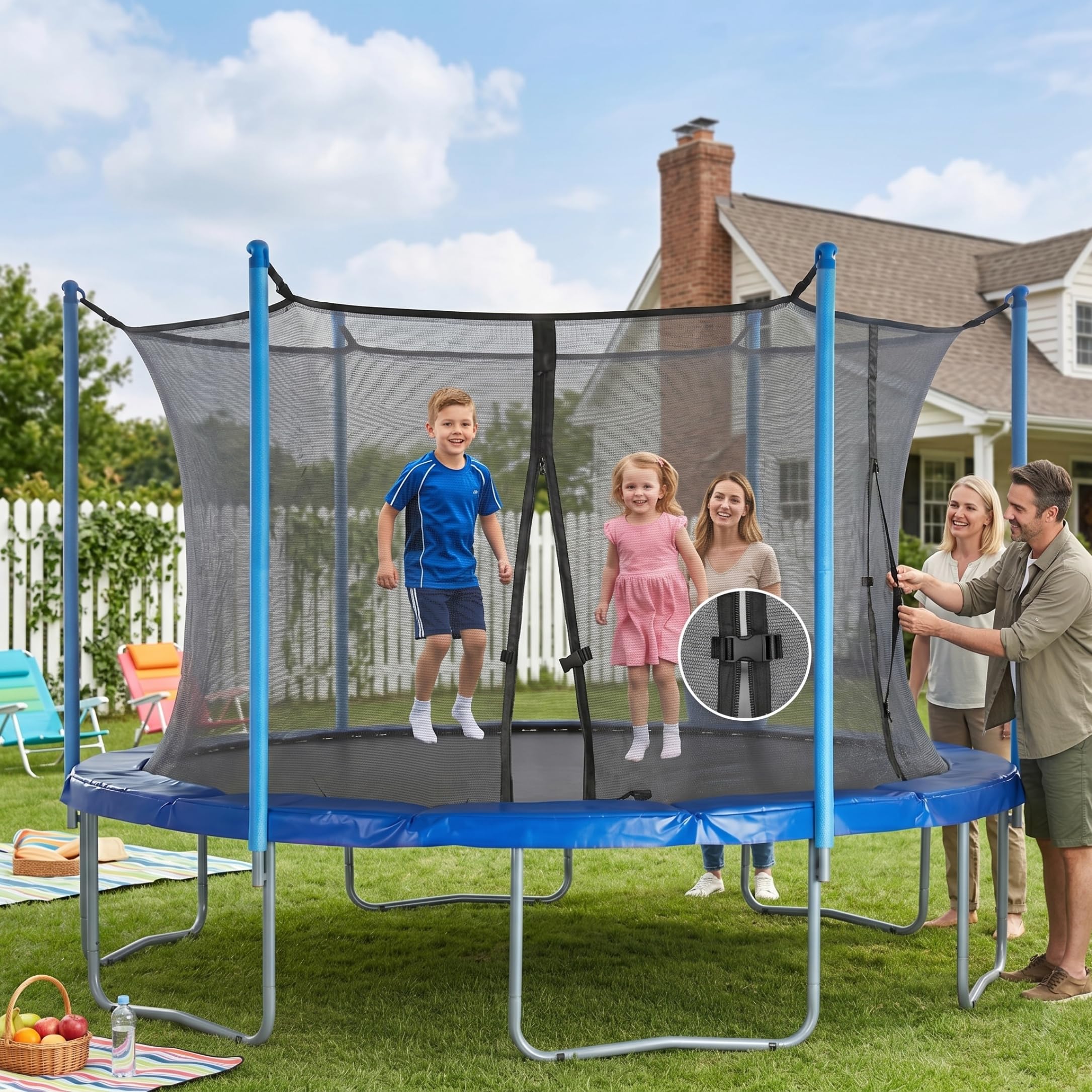 Rete di Sicurezza per Trampolino, Rete per Recinzione di Ricambio sicura per Trampolino con Cerniera e Fibbia, Nera, 6 Piedi