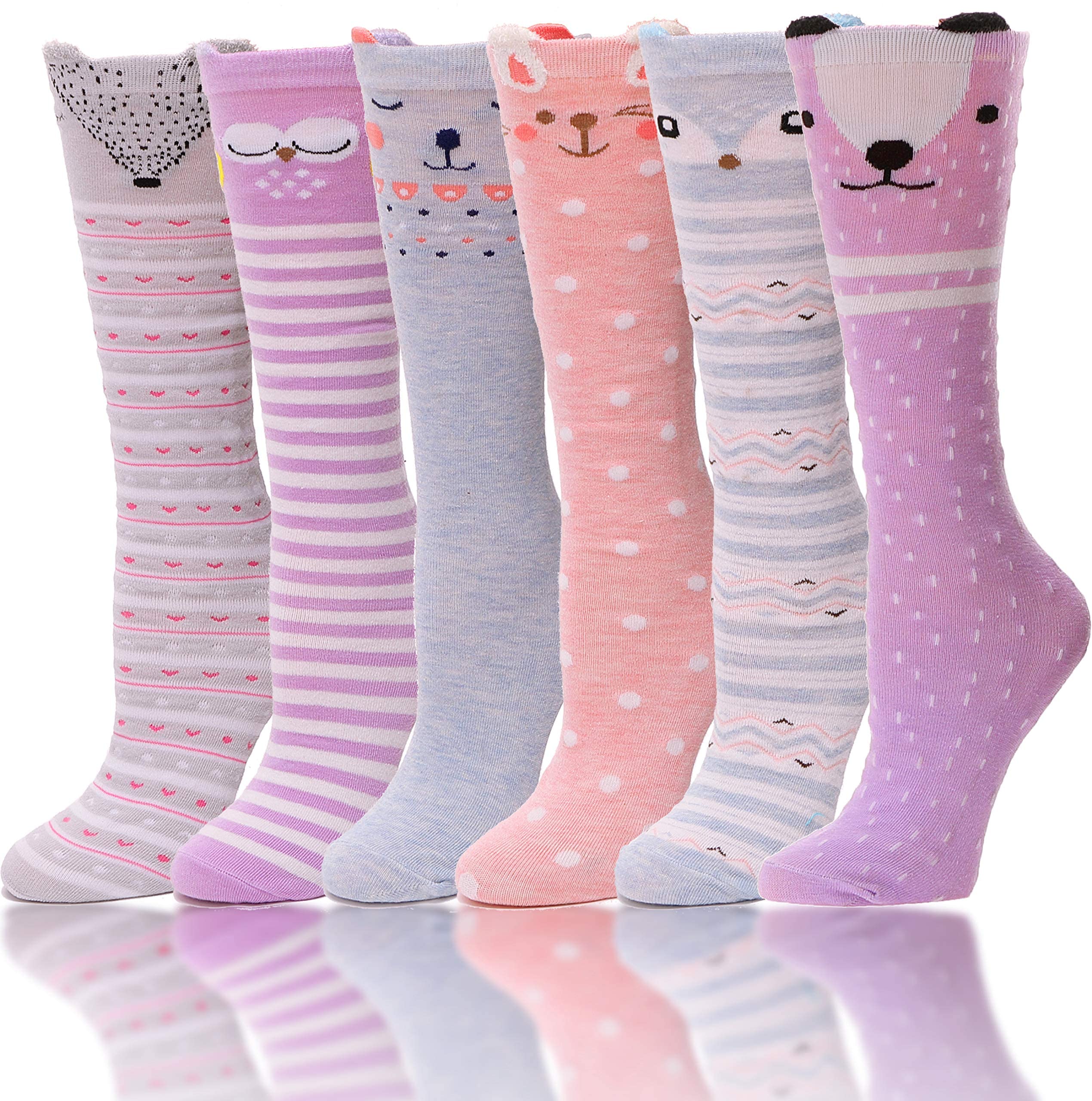 ANTSANG Kids Girls Knee High Socks Long Boot Crazy Silly Fun Gift Cute Tall Animal Socks for Child 6 Pairs
