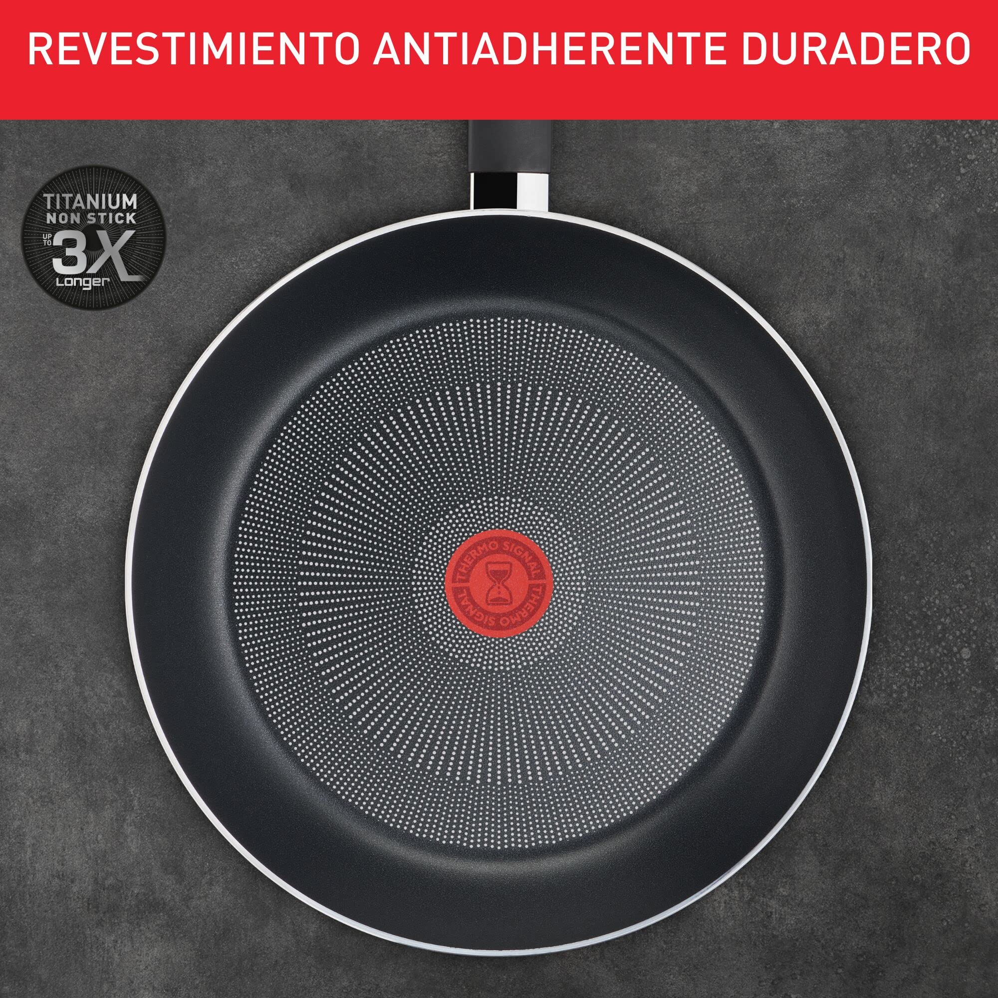 Tefal Juego 2 sartenes Hard Titanium Pro - Sartenes de 24/28 cm con revestimiento antiadherente duradero, indicador de temperatura, señal térmica, mango ergonómico, todas las cocinas incluso inducción