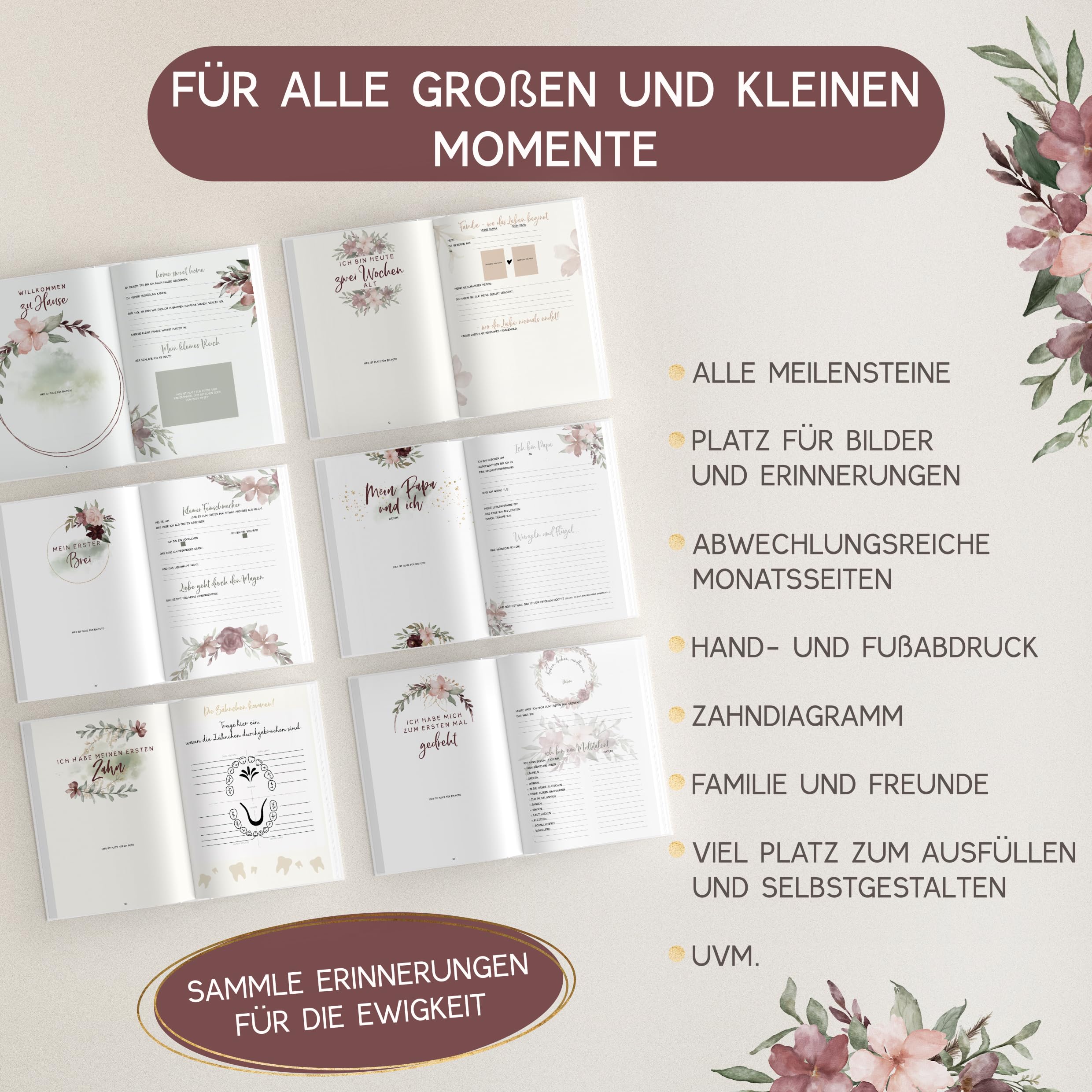 HIMMEL.HERZ.PAPIER My First Year Baby Album, Memory Book Baby Diary, DIN A4, Gift for Girls and Boys for Birth Photo Album - Image 4