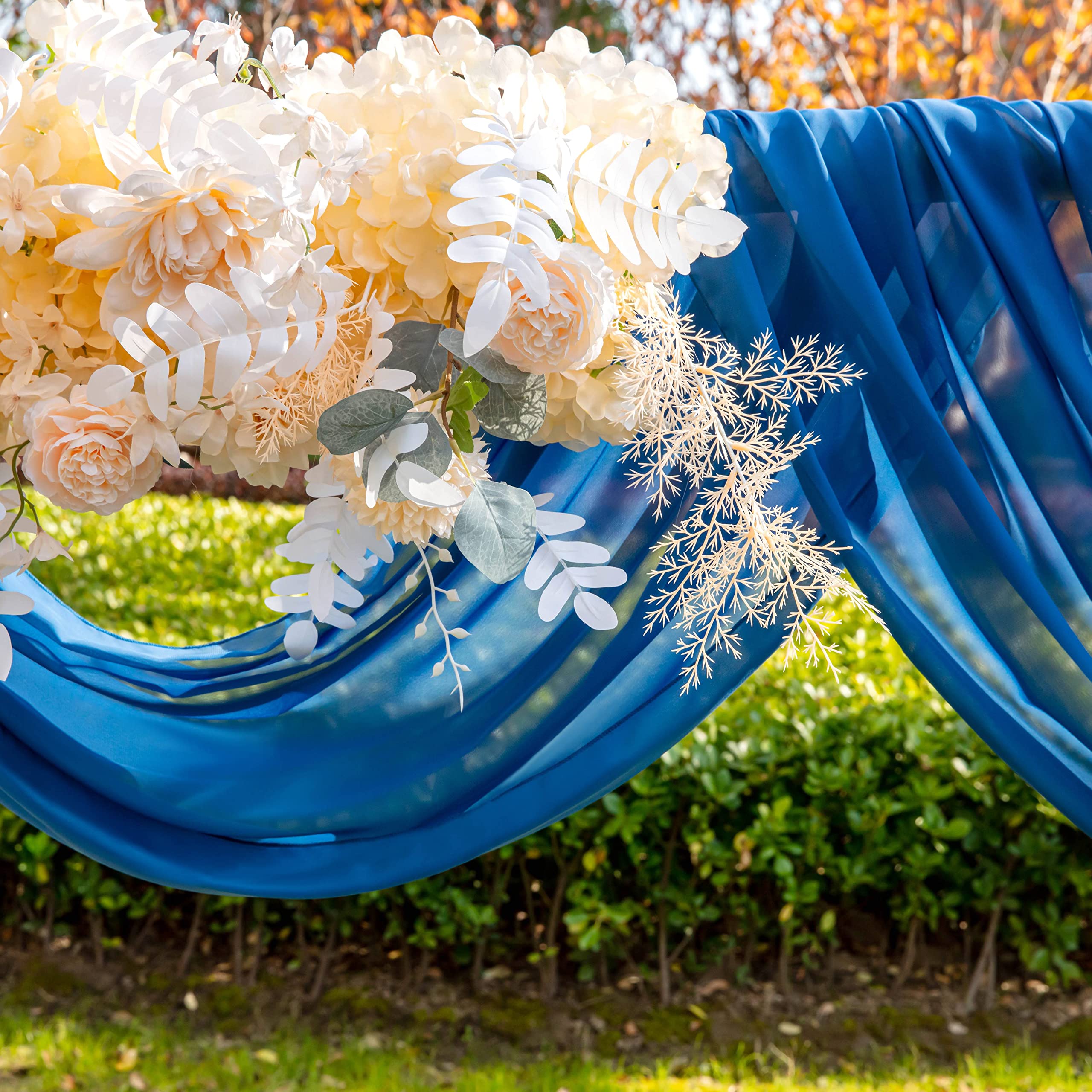 EBETA Tenda per matrimonio, decorazione a mano libera, per arco di nozze e uva a baldacchino, tenda per finestre, Mantovane in tessuto chiffon (Blu denim, 145 x 600 cm)