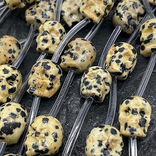 ABCGEMS - Cuentas de jaspe de dálmata mexicana (12 unidades al por mayor) (raras y caras debido al intrincado y proceso que consume mucho tiempo