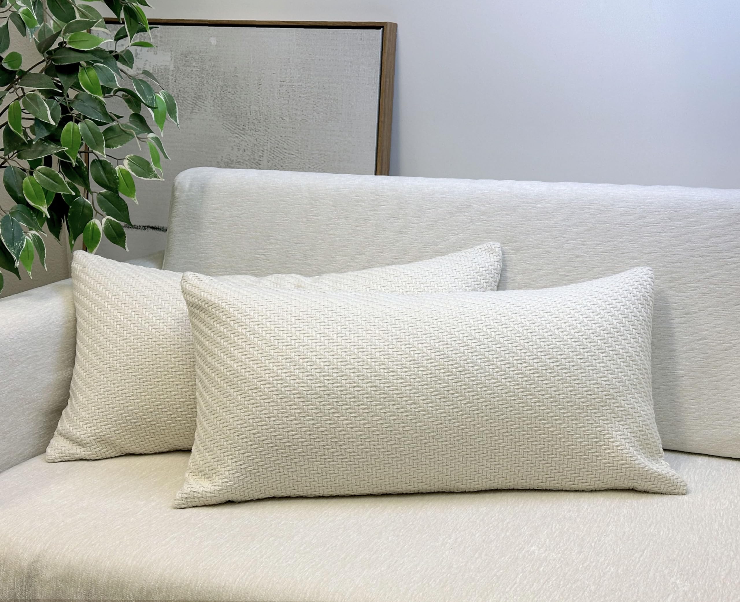 Aiking Pack of 2 Soft Decorative Knitted Double-Cable Sweater Cozy Throw Pillow Covers, 14x26 inch, Ivory
