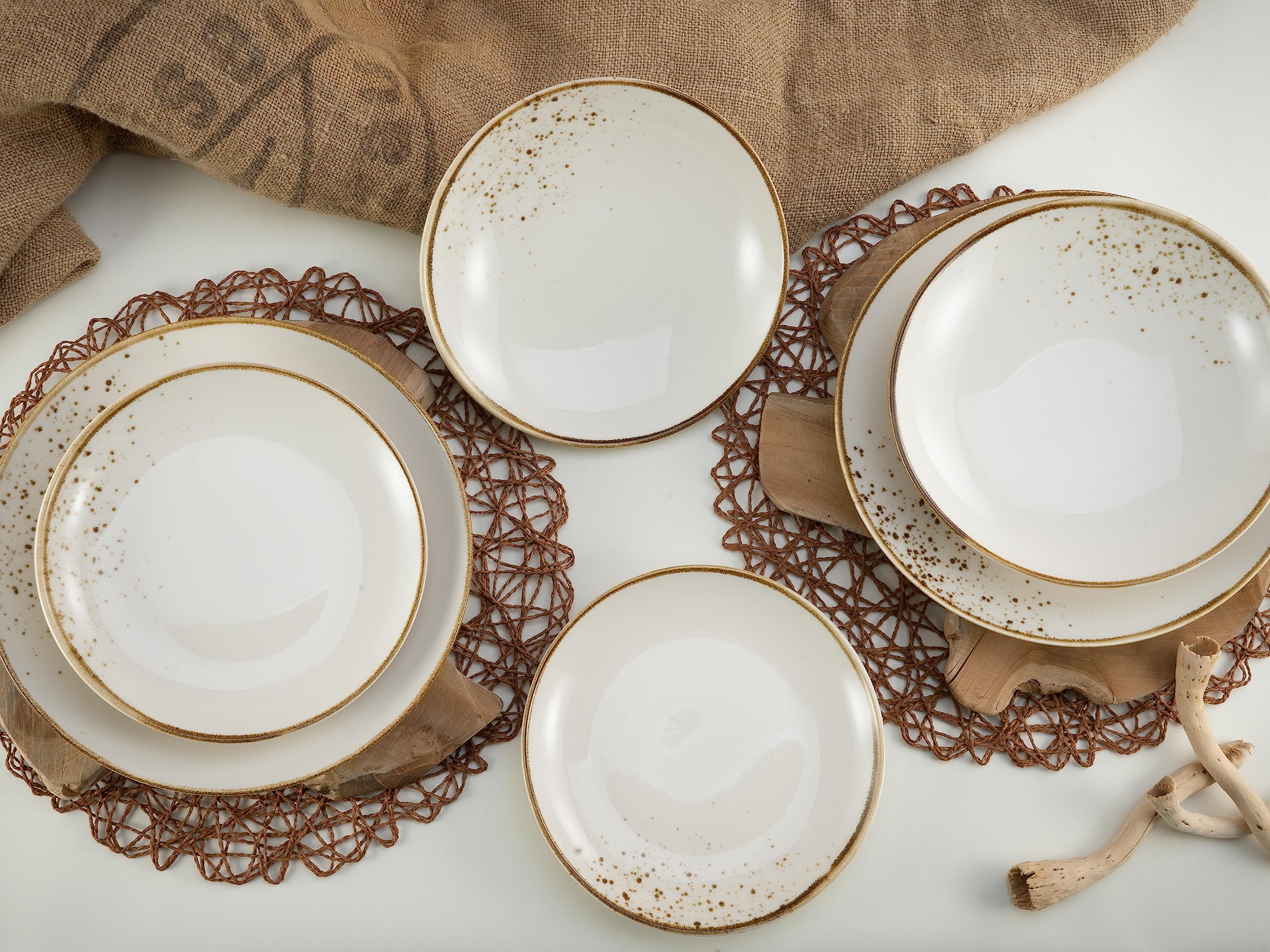 CreaTable, 14779, Serie Nature Collection Natural Living, 12-teiliges Geschirrset für 4 Personen, Teller Set aus Steinzeug, spülmaschinen- und mikrowellengeeignet, Qualitätsproduktion