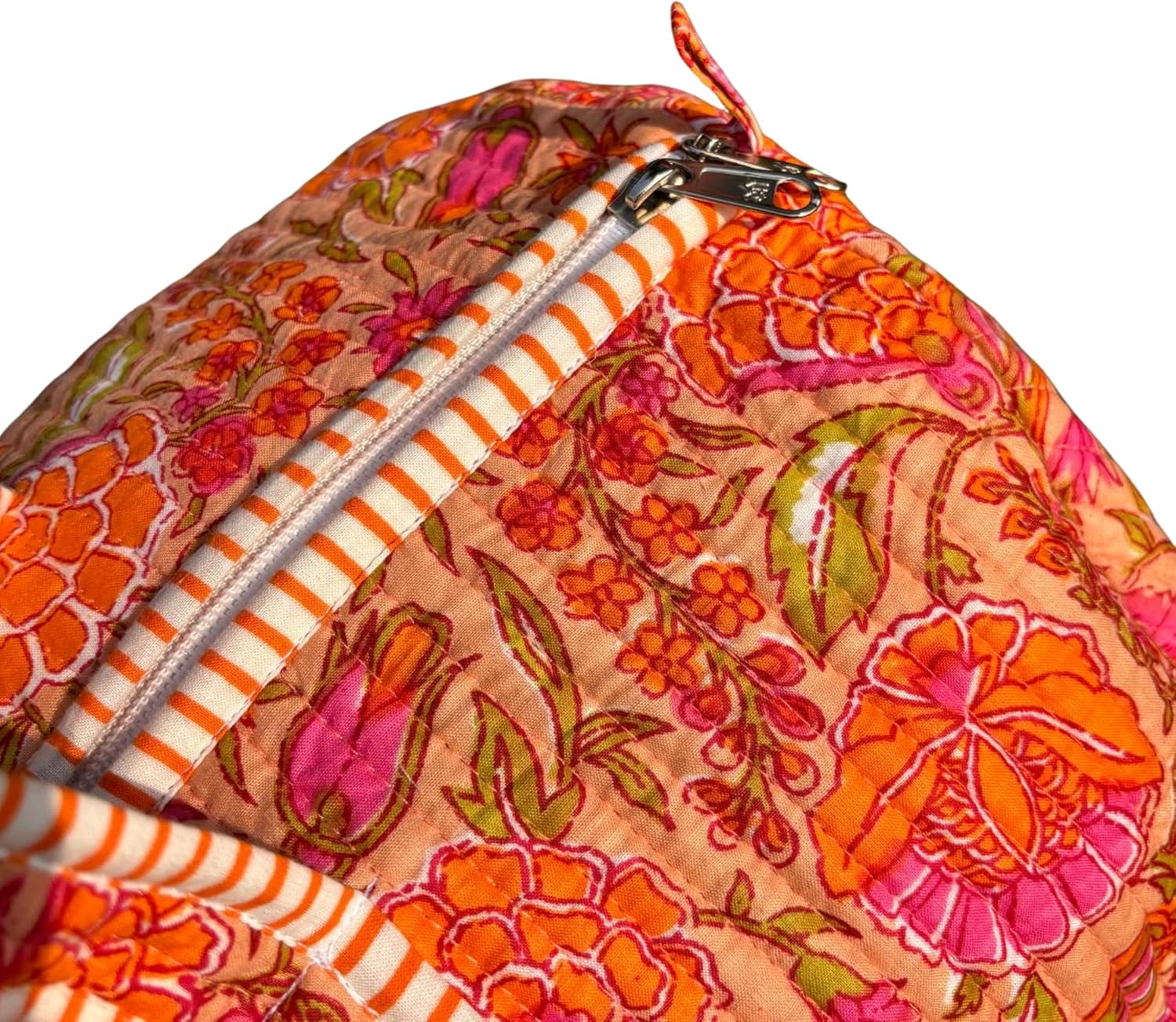 Large Orange Pink Cotton Quilted Duffle Bags Block Print Gifts Handmade Colorful Travel Night Travel Gym Yoga Luggage Pocket 18X9X9 inches