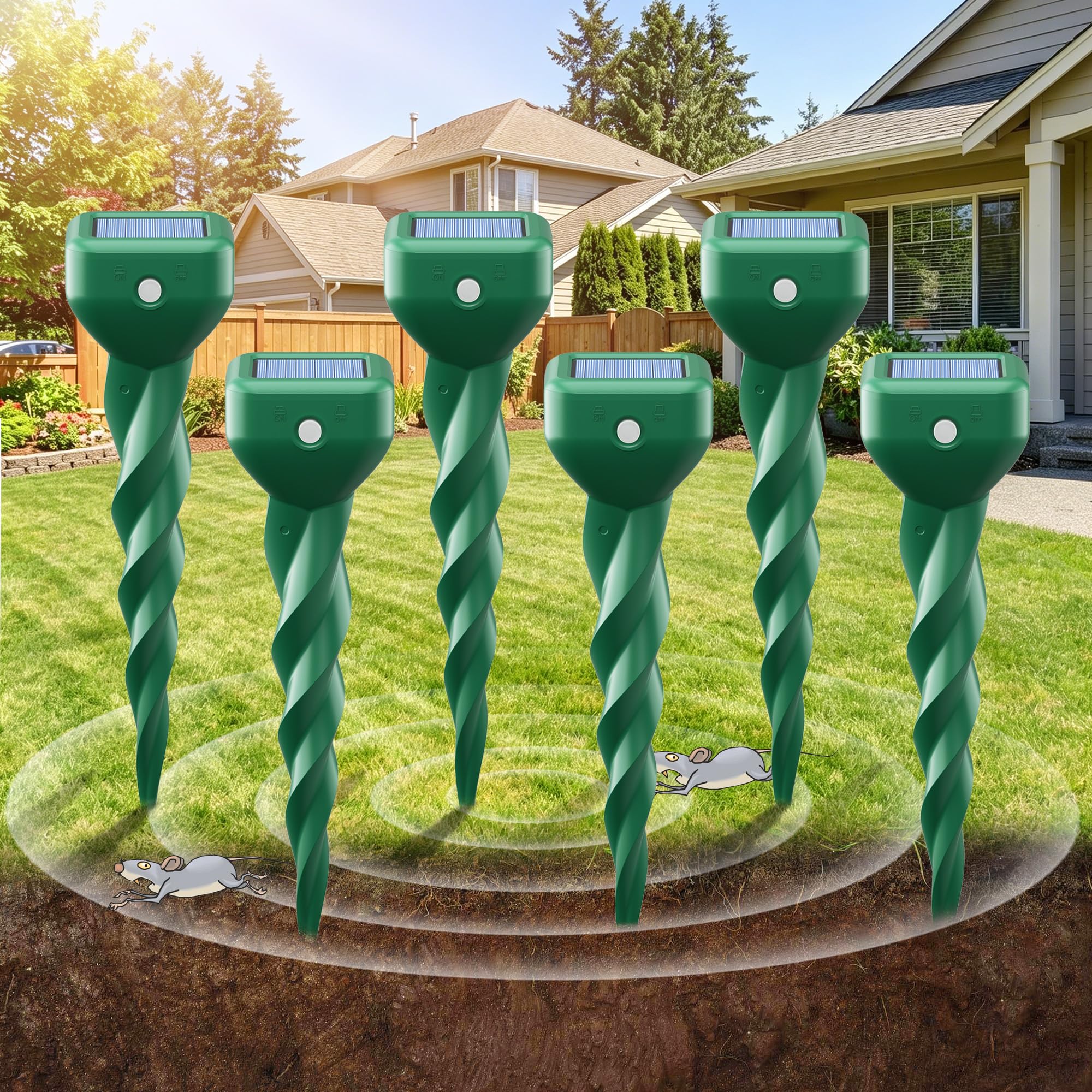 Maulwurf Vertreiber 6er Set mit Solarenergie, wetterfester Wühlmausschreck für Gartenflächen, IP67 geschützt, tierfreundliche Anwendung gegen Wühlmäuse