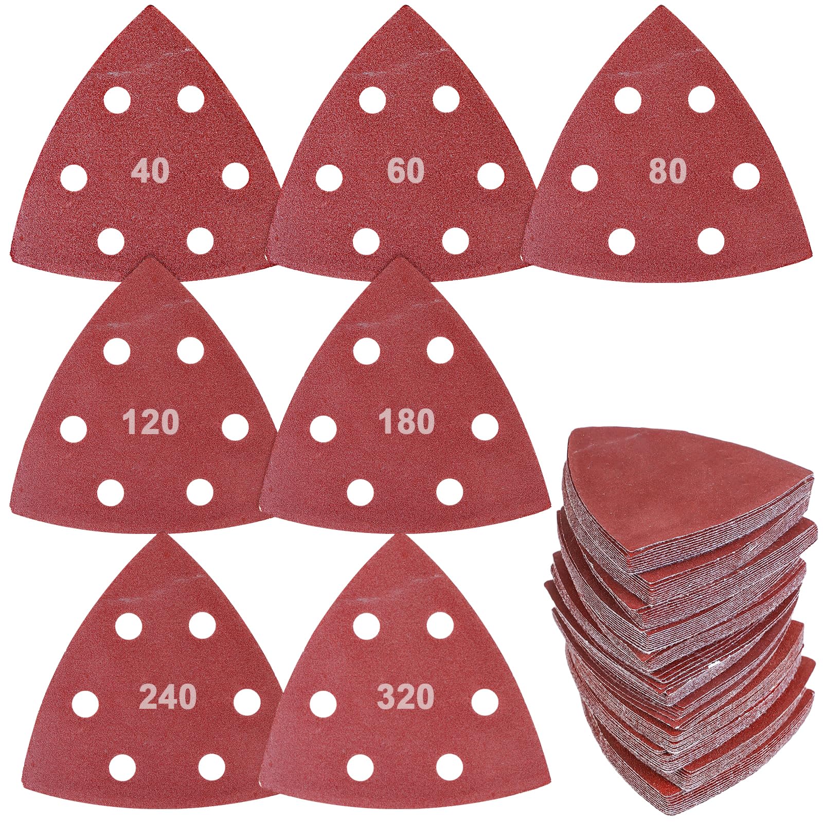 210 cuscinetti abrasivi triangolari da 80 mm, 7 grane (40/60/80/120/180/240/320) ciascuno, 30 pezzi, triangoli abrasivi, smerigliatrici triangolari per legno/gesso altre superfici