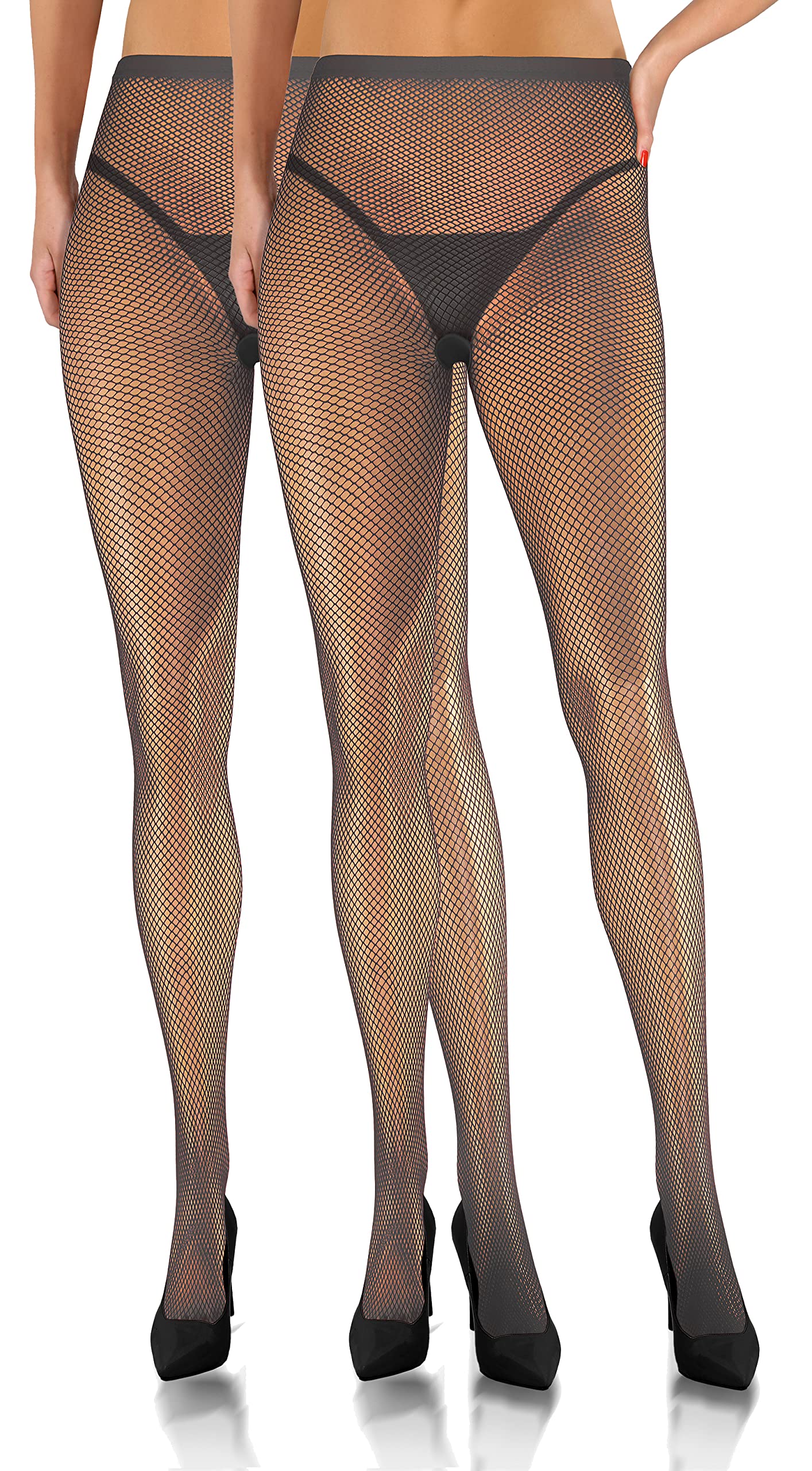 Sesto Senso 2 Pairs Women's Fine Mesh Fishnet Tights 3/4 M/L Fumo