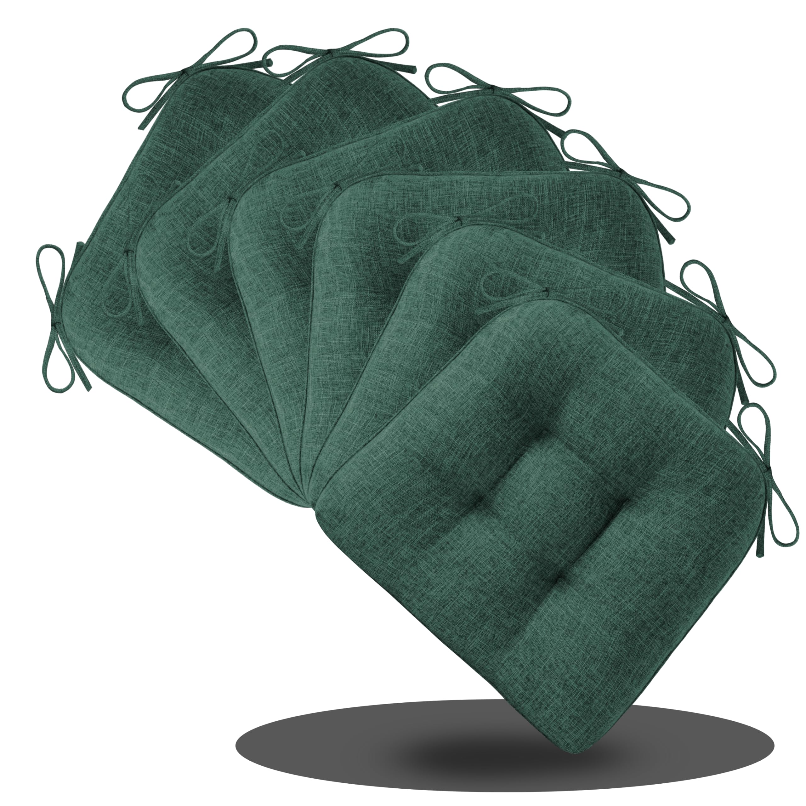 AddGrace 6er Set Sitzkissen 40 x 40 x 10cm Tiefgrün | Weiche Stuhlkissen mit Hochwertiger Polsterung für Innenbereich Küche oder Esszimmer