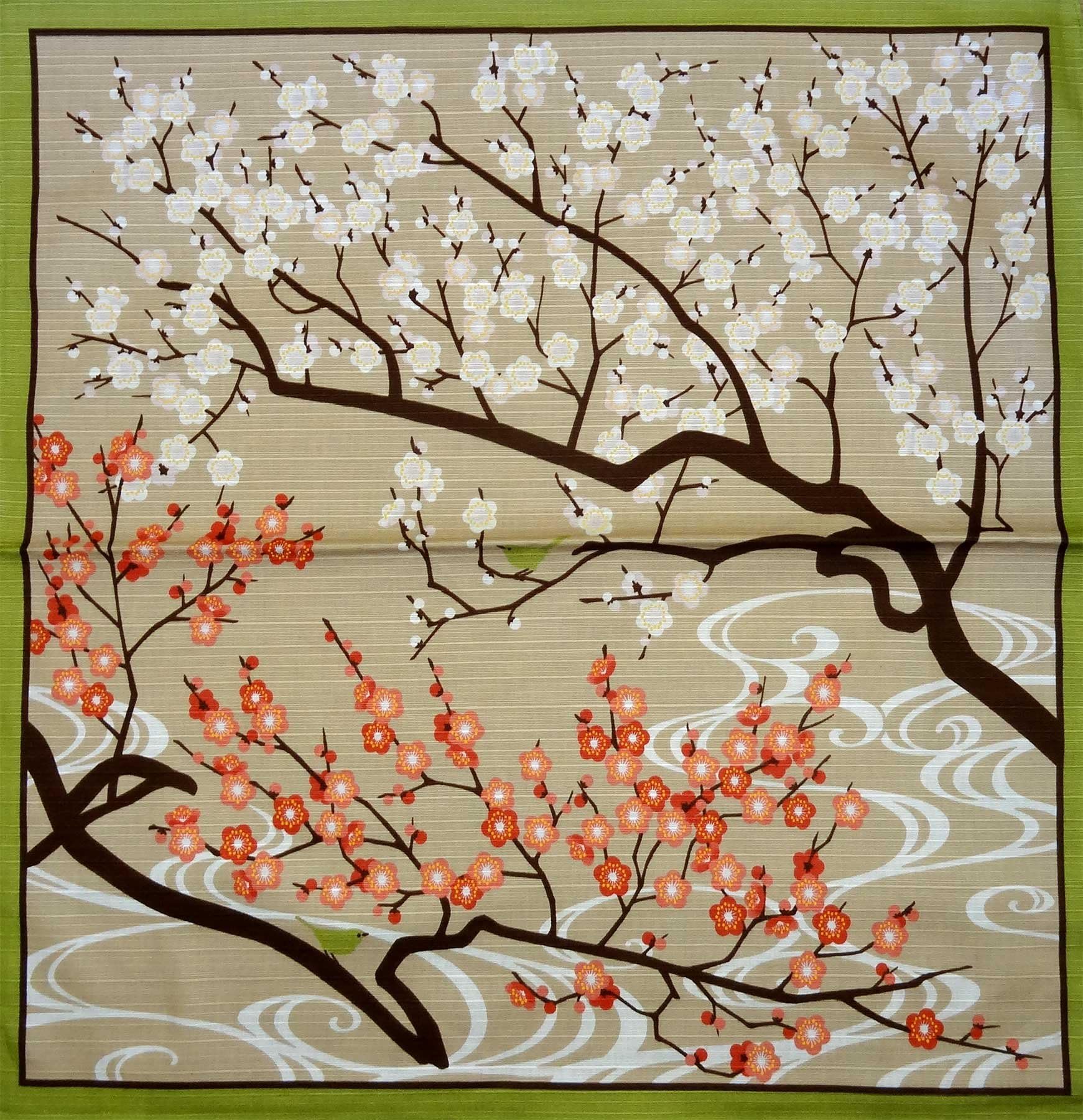Japonmania Furoshiki 50 x 50 Beige – Kôbai Hakubai Print