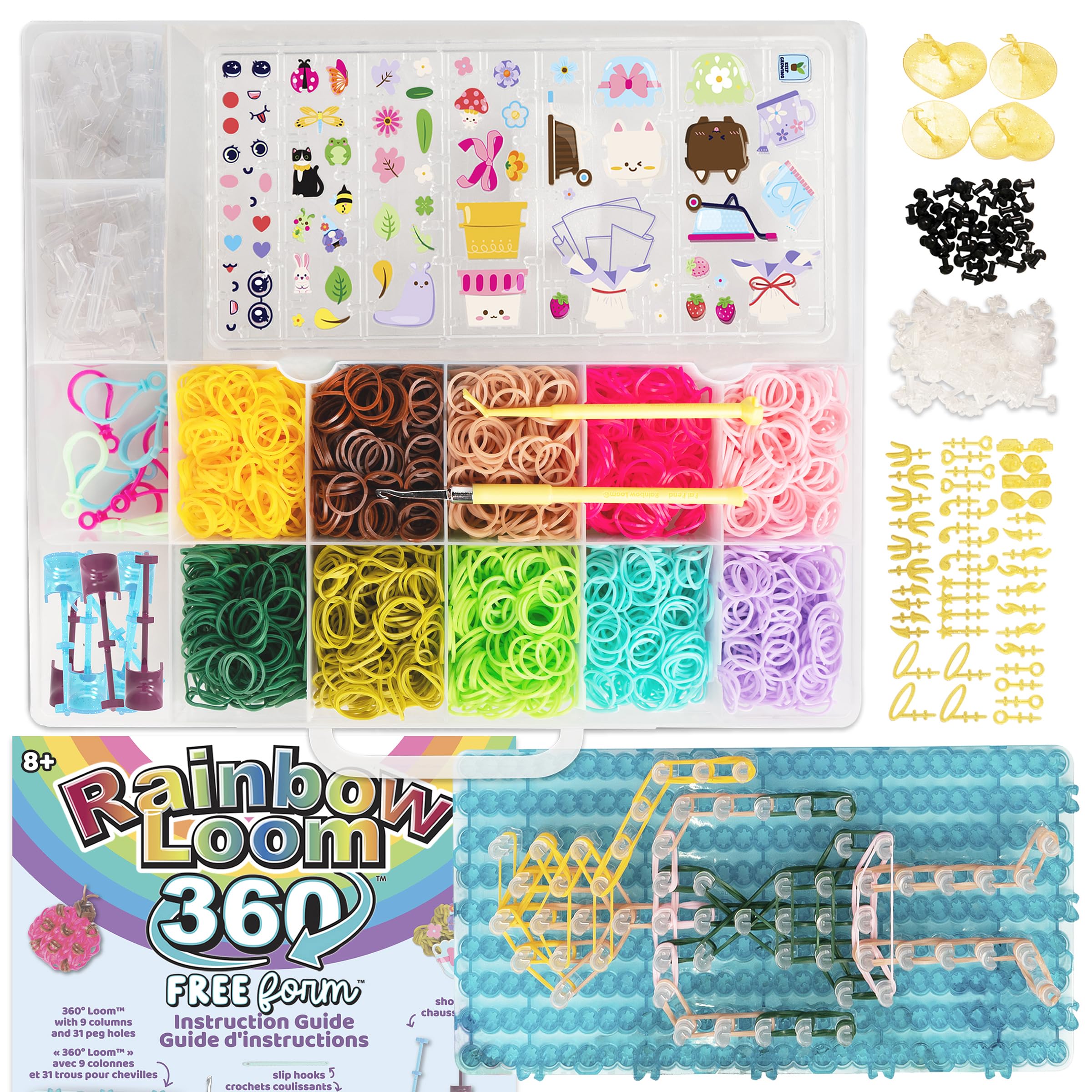 Rainbow Loom: 360 Free Form - Juego de creaciones de manualidades, telar personalizable, 2800 bandas de goma, más de 60 accesorios, haz personajes, dijes y más, niños mayores de 8 años