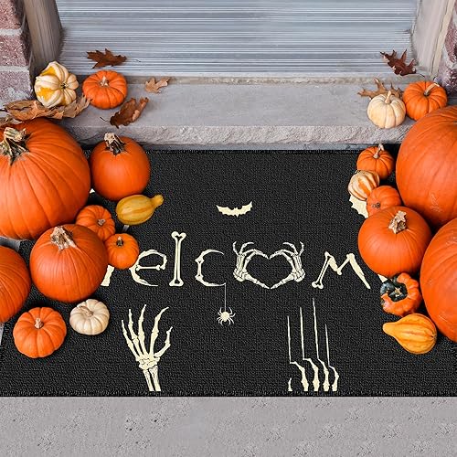 Miniatura 2 de Tapete de puerta de Halloween para interiores y exteriores, decoración de Halloween, antideslizante, divertida decoración de calavera para