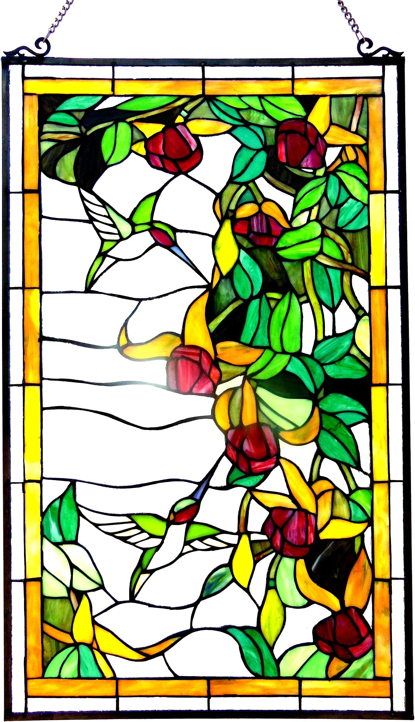 Chloe Tiffany-Glass Hummingbirds Design Window Panel 20x32