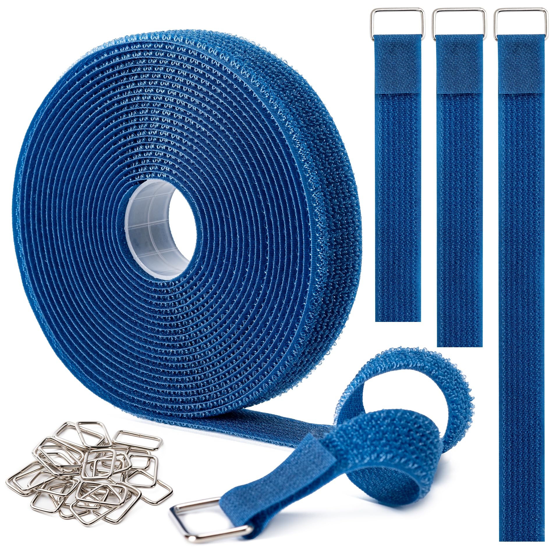 View 1 of 1" x16Ft Hook and Loop Straps with 25 Metal Buckles?Blue