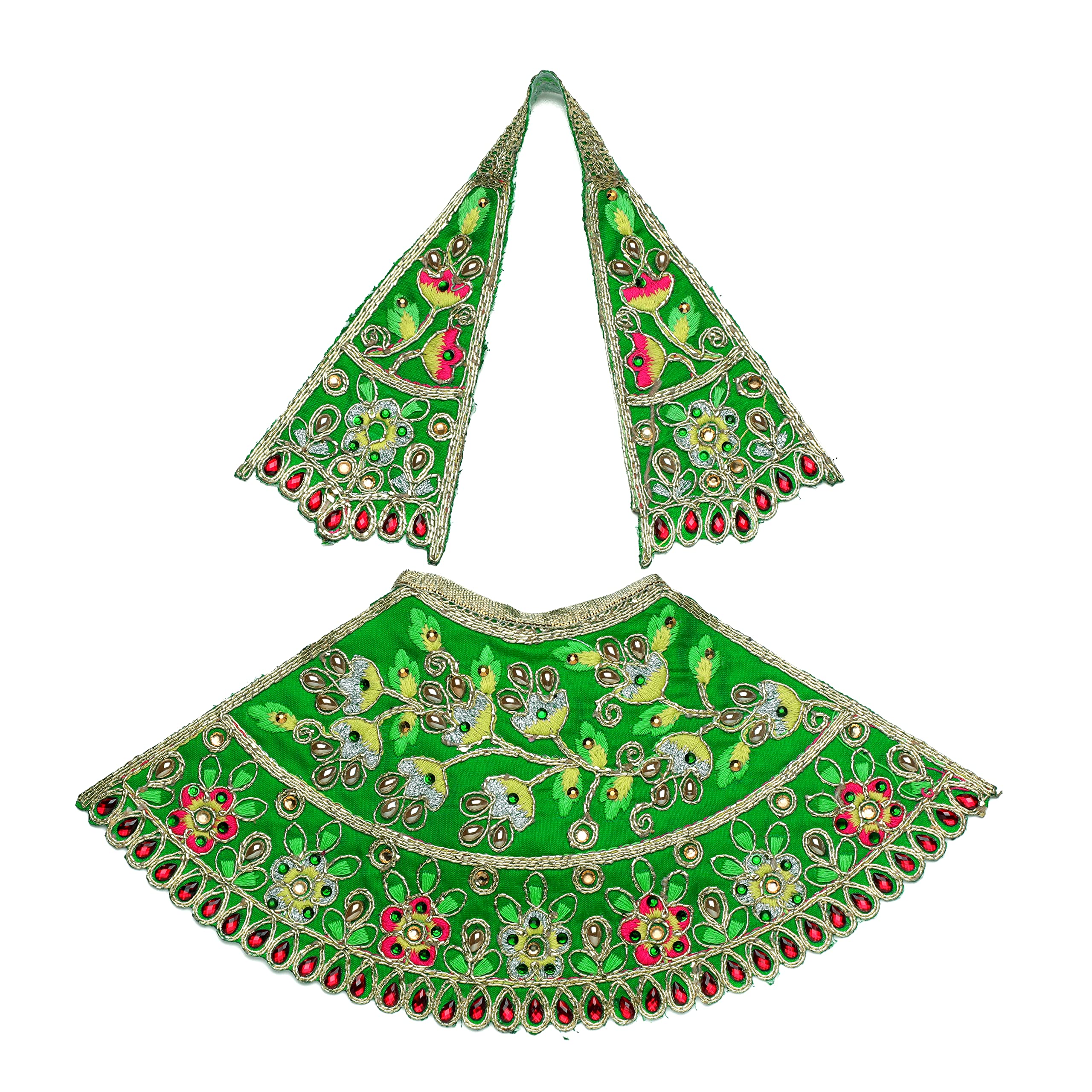Aditri Creation Decorative Laxmi Durga Devi MATA Dress Navratri poshak vastra Indian Traditional Single Cloth lehanga Chunari Puja Item for Idol Statues (Size :-5") (Green)
