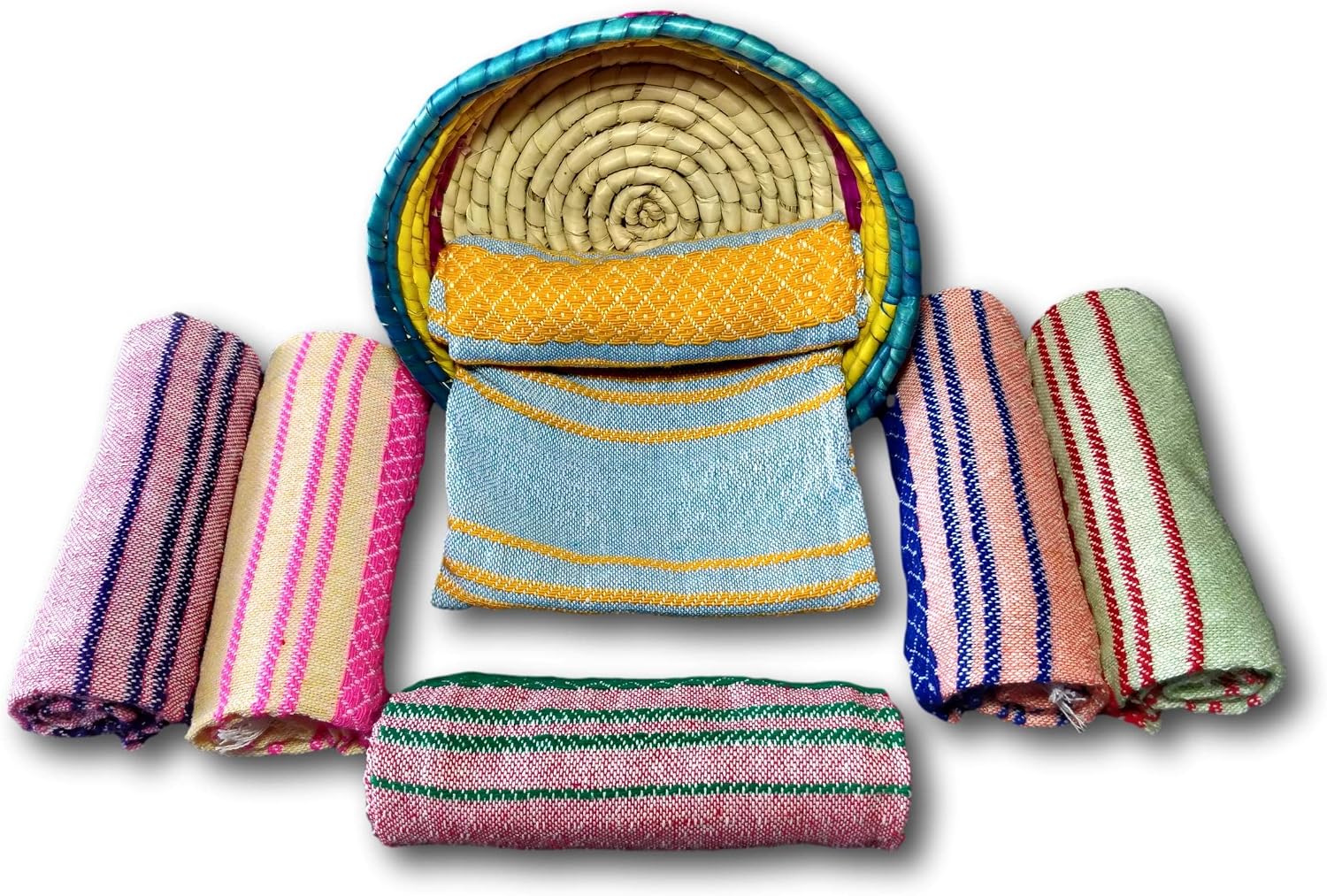Jacq & Jürgen – Set of 6 Multicolor Cotton Cloth Napkins – 22"x18" – Traditional Pattern – Dinner Table Linens or Tortilla Warmer Cloths