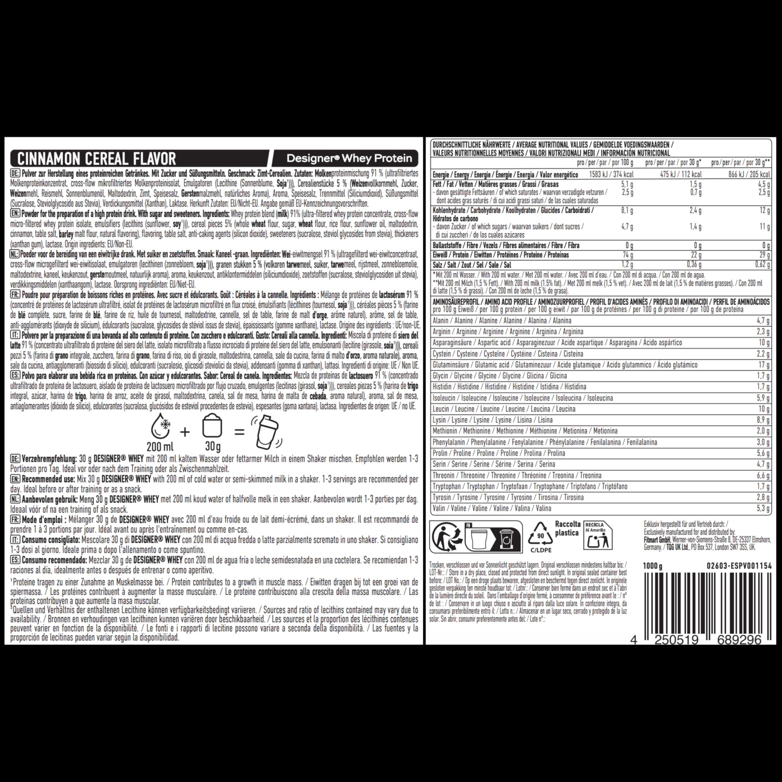 ESN Designer Whey Protein in polvere, gusto Cinnamon Cereal, 1 kg | Fino a 23 g di proteine per porzione, ideale per la crescita e il mantenimento della massa muscolare - prodotto in Germania