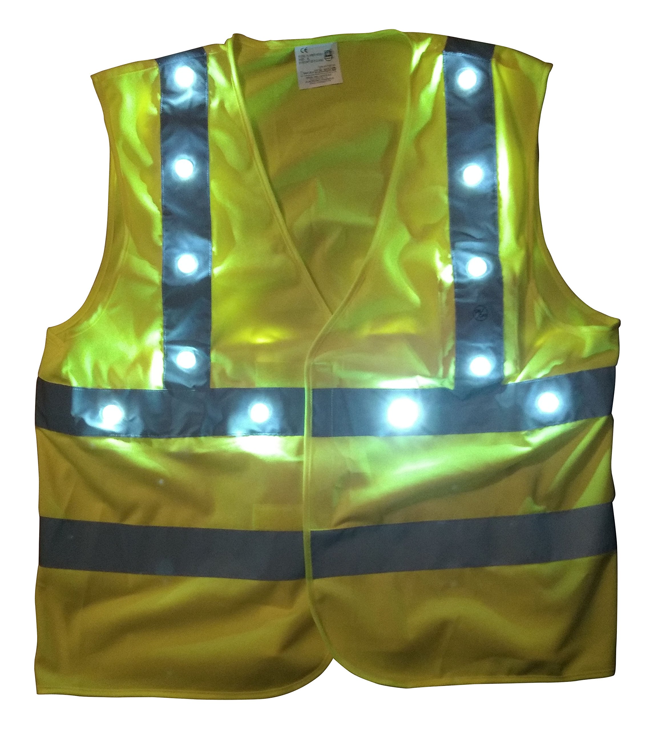 Gilet giallo professionale di sicurezza, 22 LED, colore: bianco
