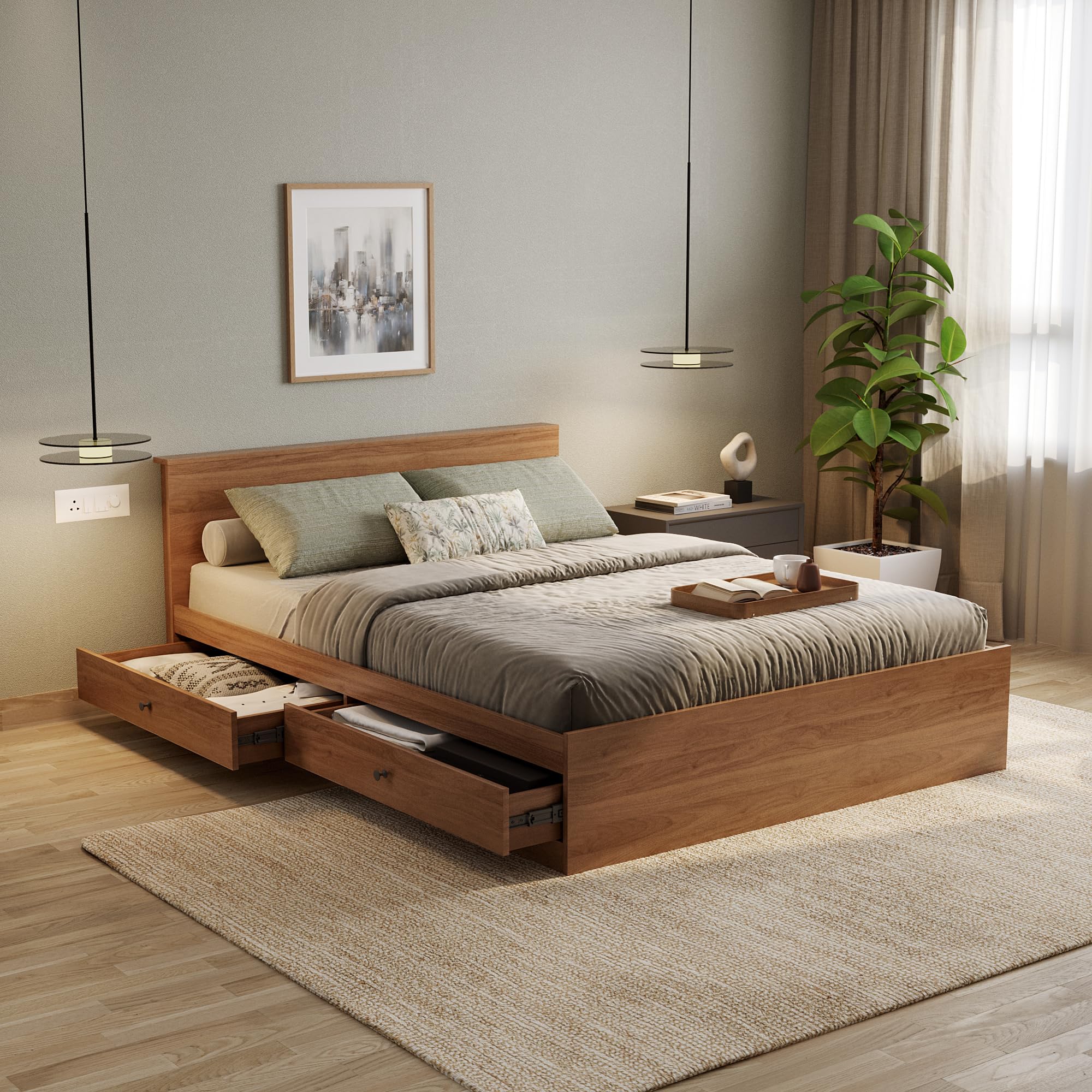 Wakefit Bed | Queen (78x60) Engineered Wood Bed with Side Storage, 1 Year Warranty - Taurus - Columbian Walnut-image-10