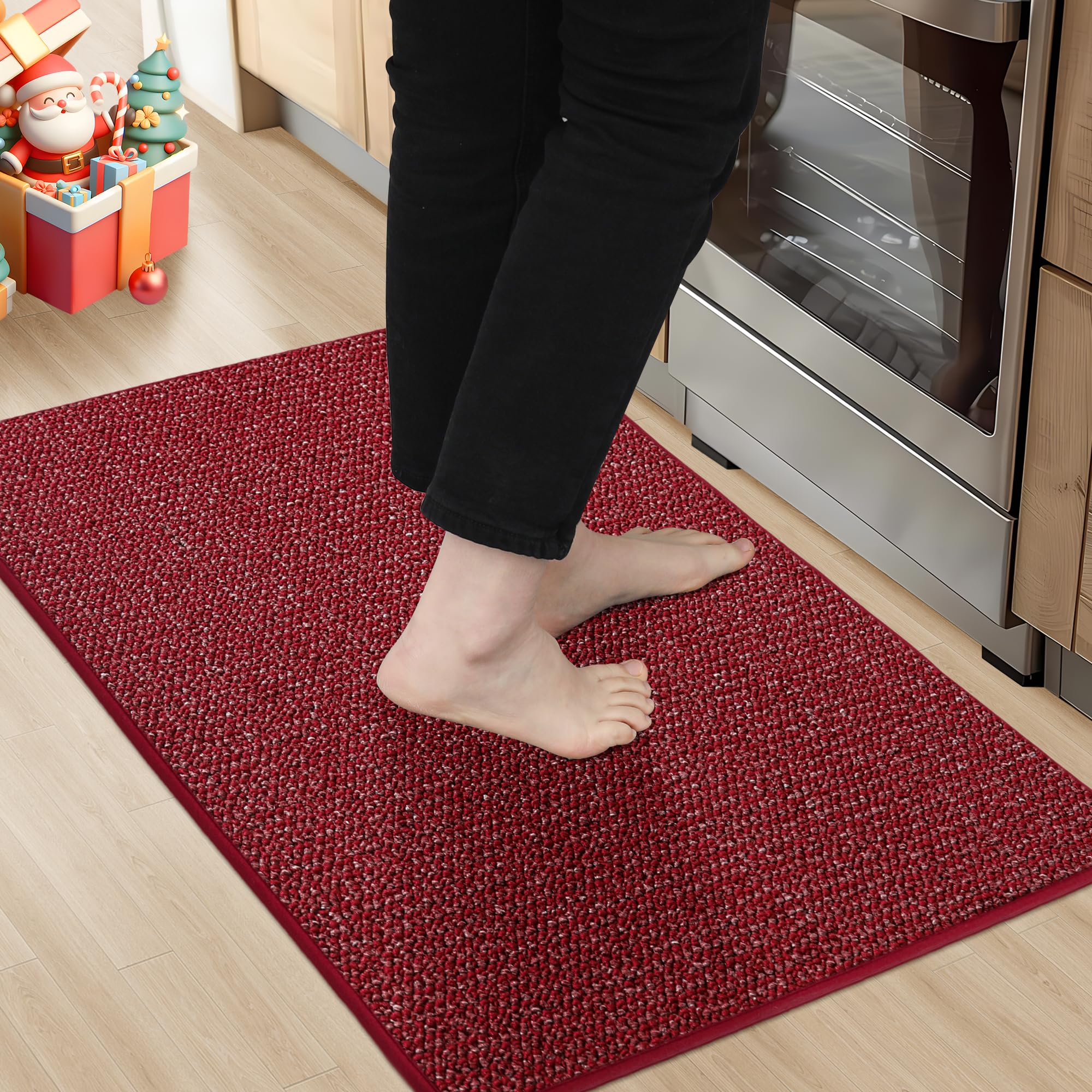 BEQHAUSE Kitchen Rugs 20"x32", Non-Slip Kitchen Mats for Floor, Super Absorbent and Stain Resistant Kitchen Rugs, Machine Washable Rugs for Kitchen, Hallway, Laundry & Sink, Red
