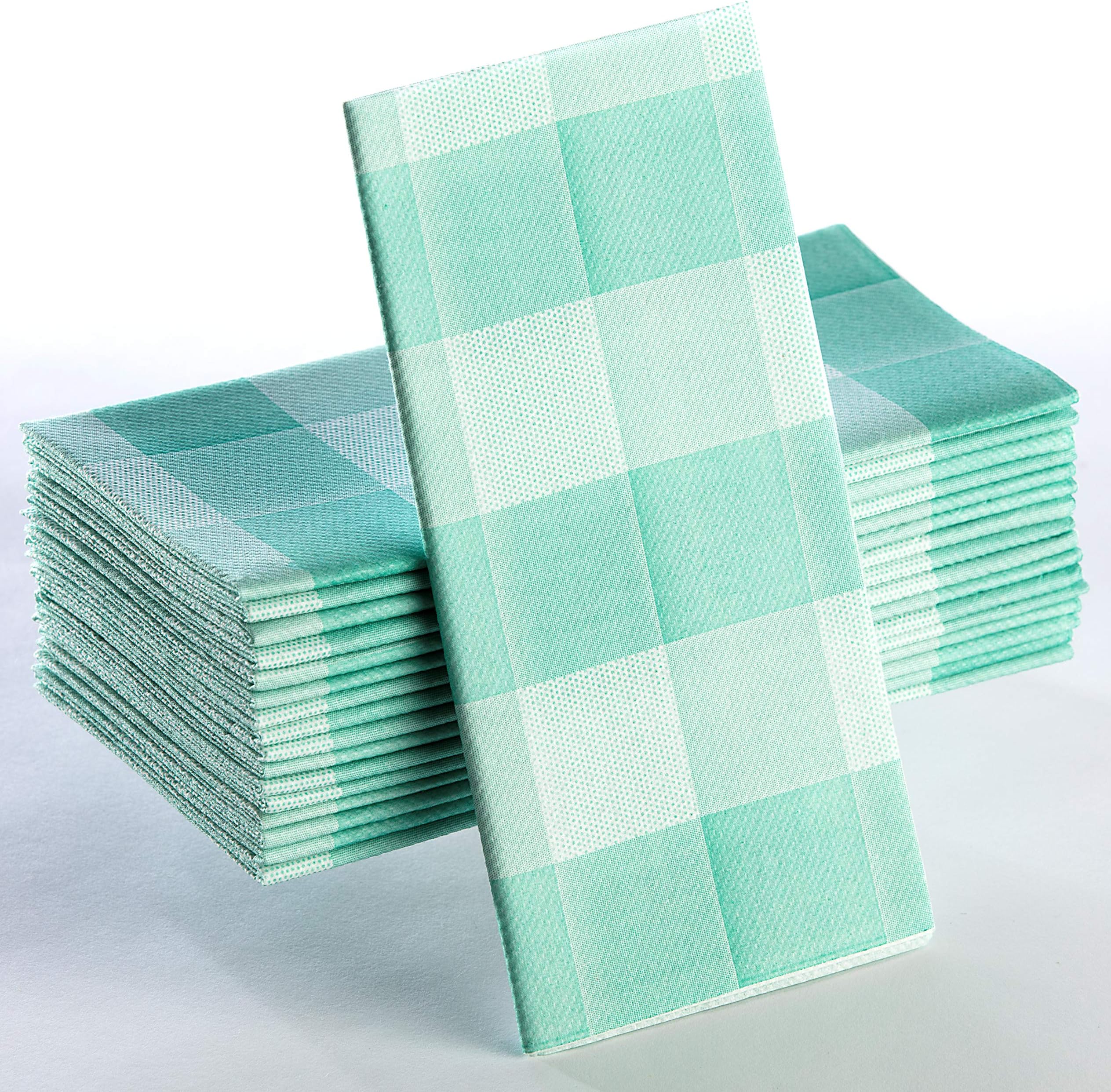 Plaid Napkins | Green Checks - Disposable Linen-Feel Guest Towels Rustic Cottage Styling Perfect for Everyday Use, Lunchboxes, for Kitchen, Parties, Dinners or Events Set of 50, 16x16 inches.