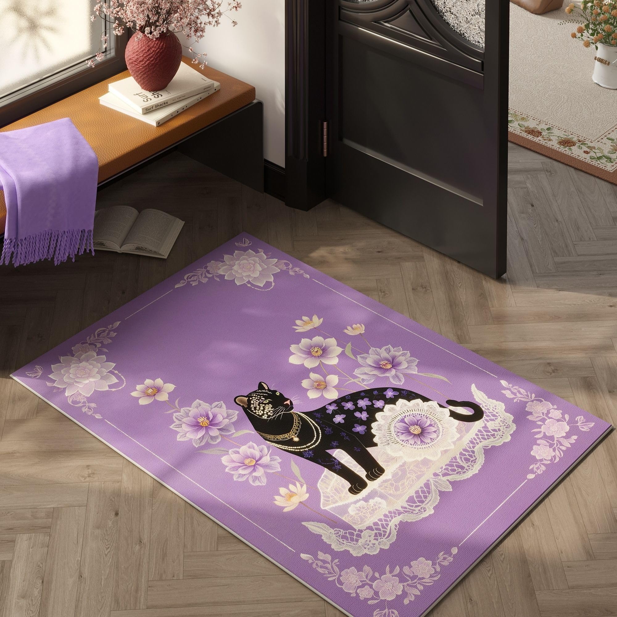 Door Mat Indoor Entrance 2x3 Rug Machine Washable Retro Lavish Leopard Animal Small Area Rug Non-Slip Low Pile Throw Rugs for Entryway, Kitchen, Front Door Indoor Entrance, Entry, Kids Room