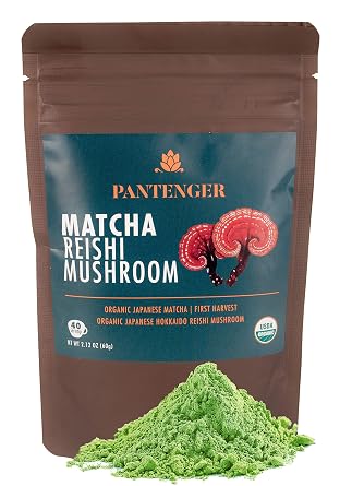 Pantenger Matcha Green Tea Powder and Reishi Mushroom. 2.12 OZ 60 grams. USDA ORGANIC. Japanese Reishi Mushroom with Japanese Matcha Tea.