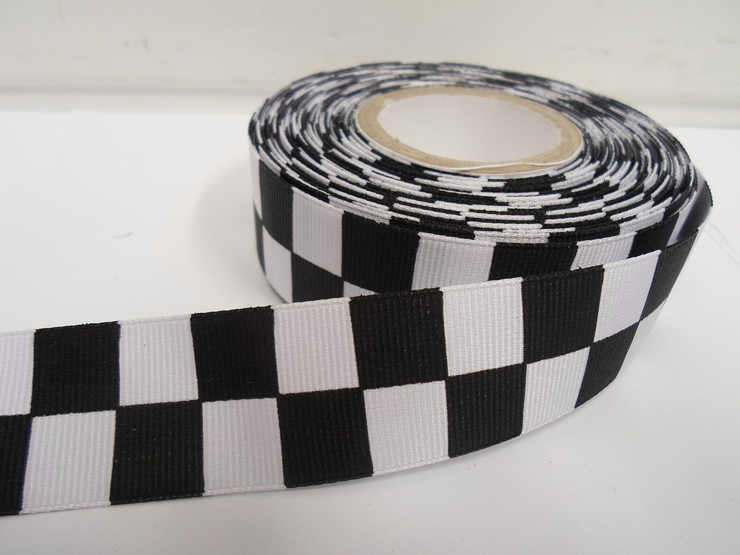 2 metres x 25mm Woven Ribbon Black & White Square Block Checker F1 ...