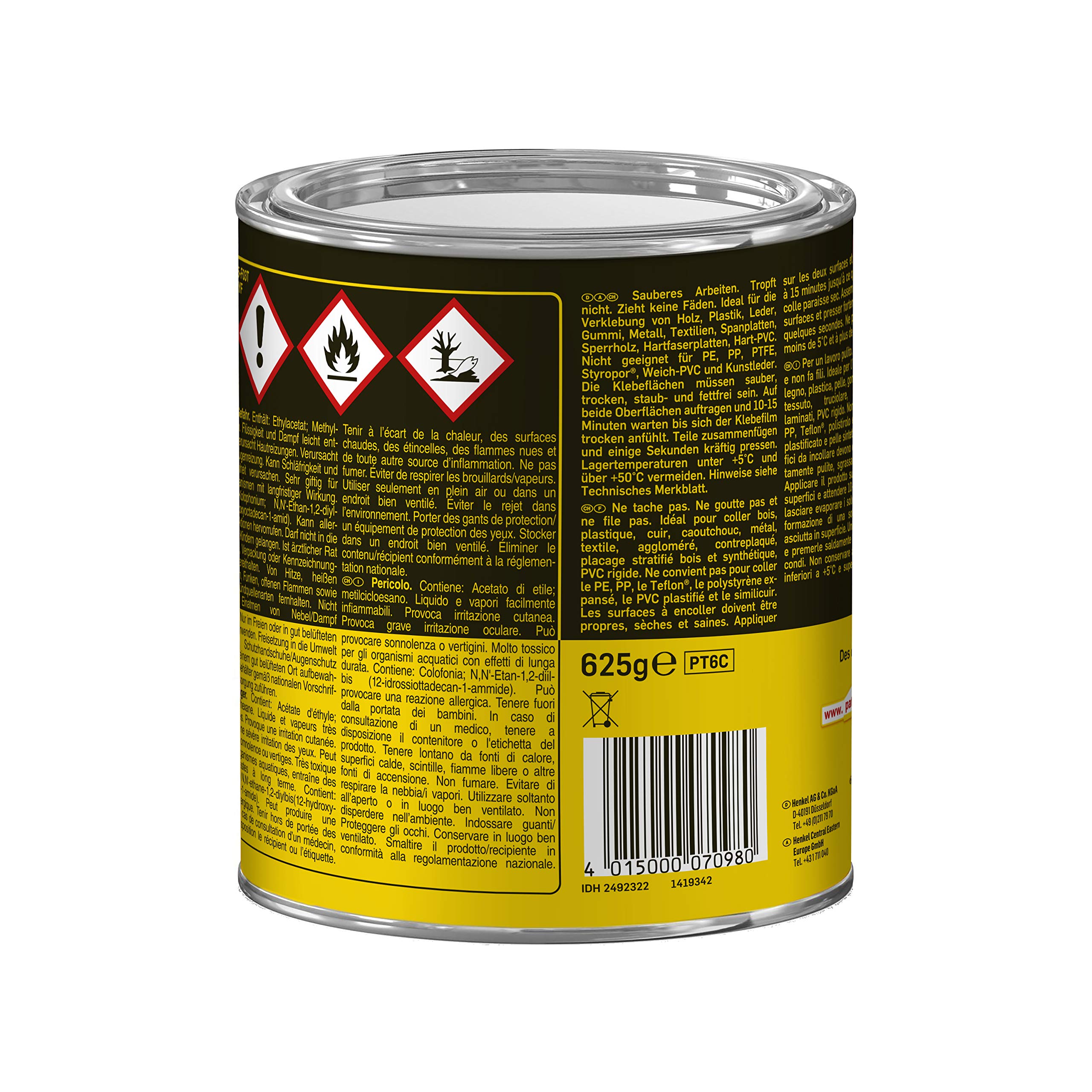 Pattex 2621025 Compact Klej Mocny Bez Kropli i Nici - Do Powierzchni Pionowych i Porowatych, W Kształcie Żelu, 1 x 625 g