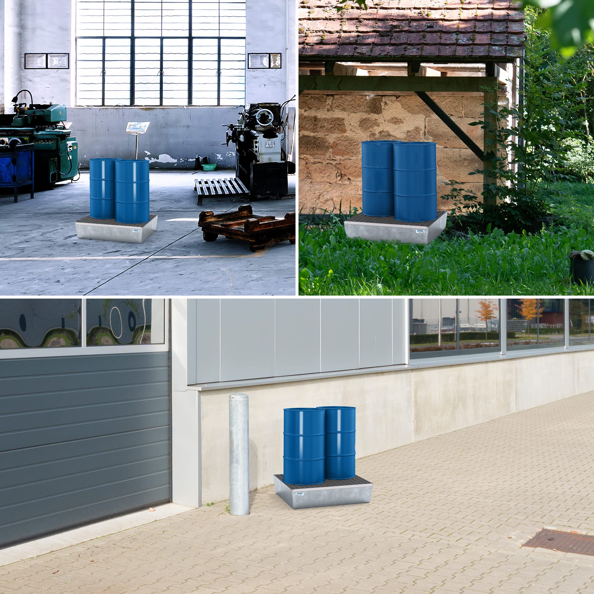 Kleingebindewanne classic-line aus Stahl, verzinkt, mit Gitterrost, 635x785x178