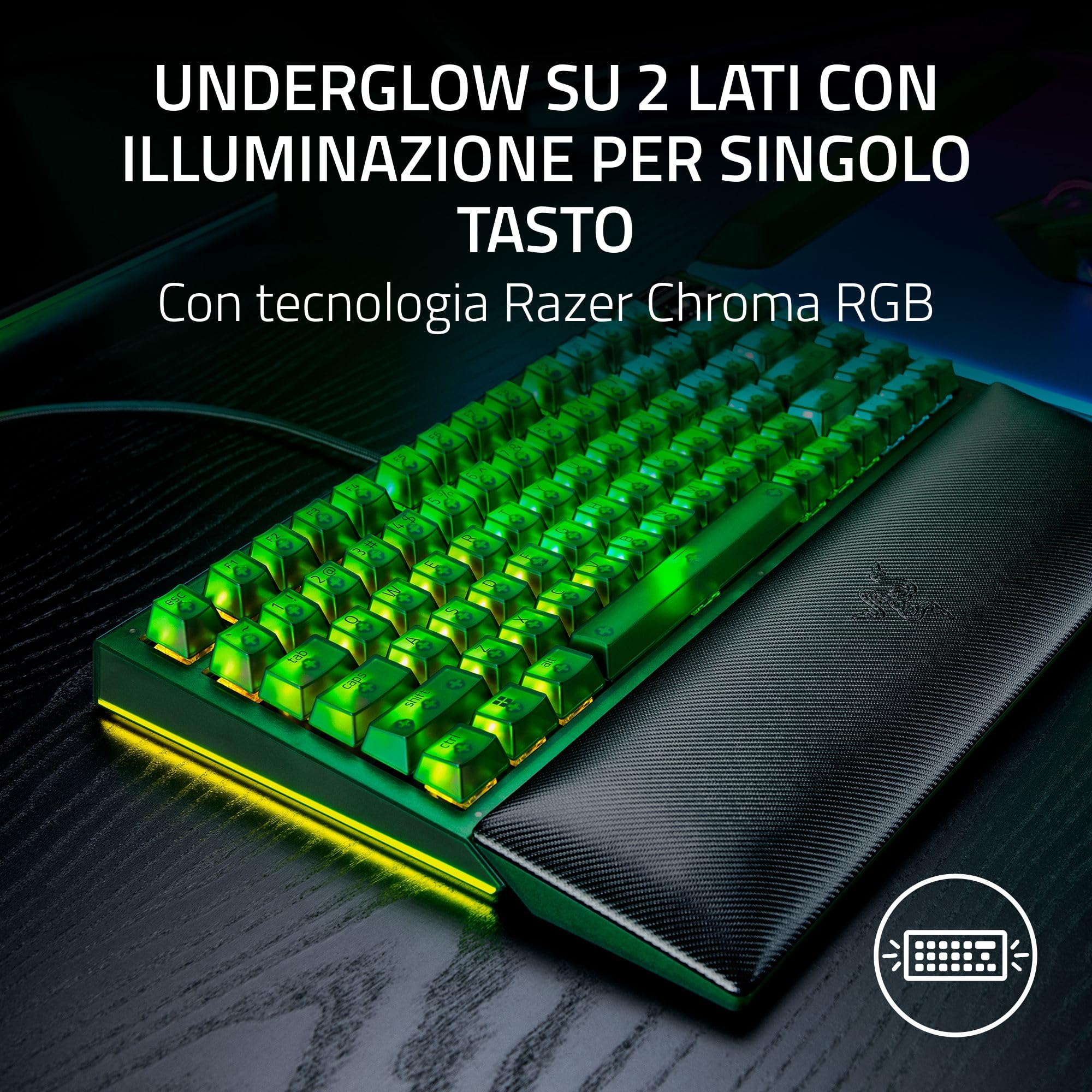 Razer BlackWidow V4 75% Phantom Green Edition - Tastiera meccanica da gioco Hot-swap (interruttori tattili arancioni, rullo multimediale con 2 pulsanti) Layout US | Phantom Green