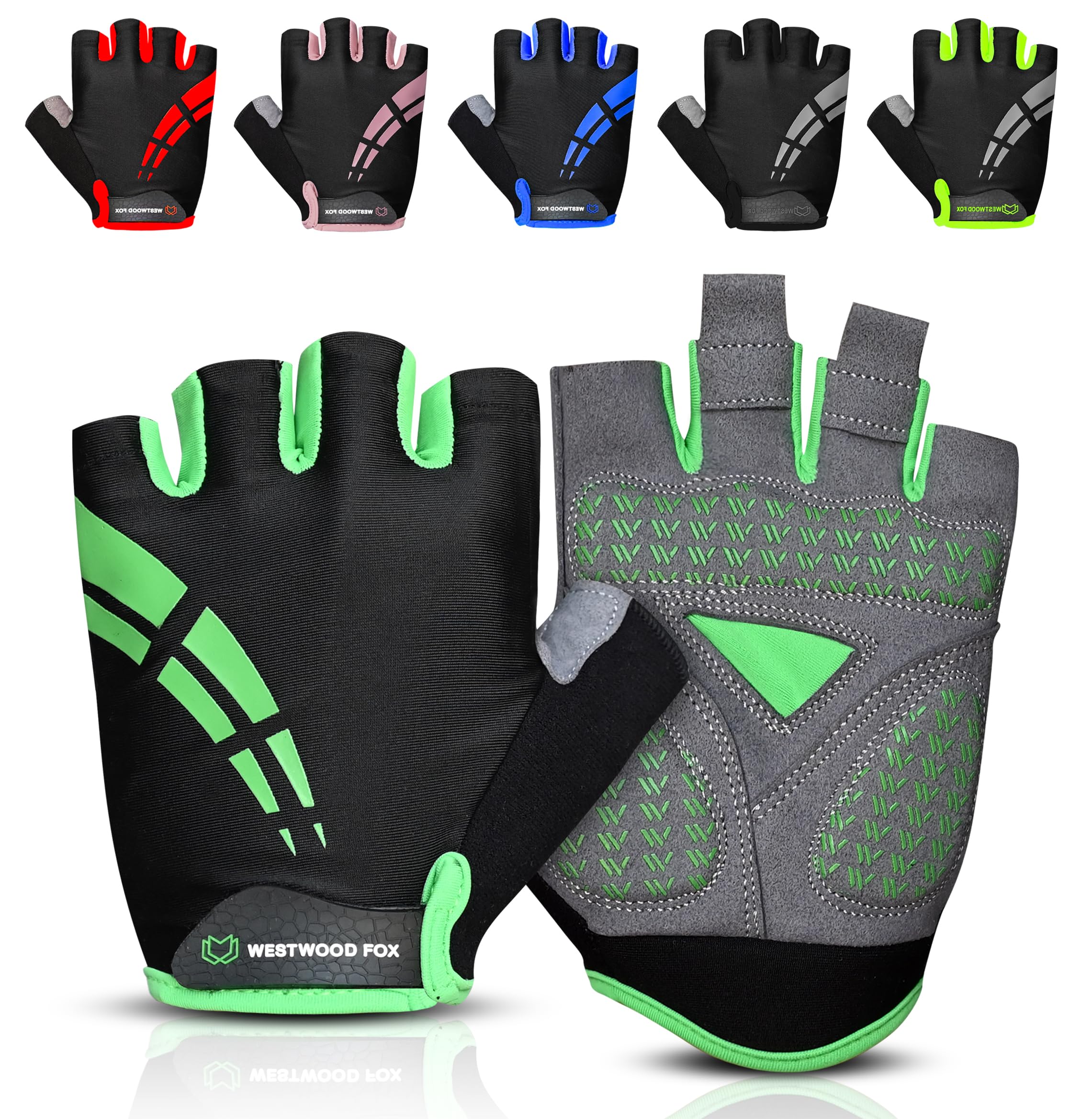 WESTWOOD FOX Fahrradhandschuhe für Herren und Damen Halbfinger-Gel-gepolsterte rutschfeste Mountainbike-Handschuhe atmungsaktive Stoßdämpfung griffige Handfläche