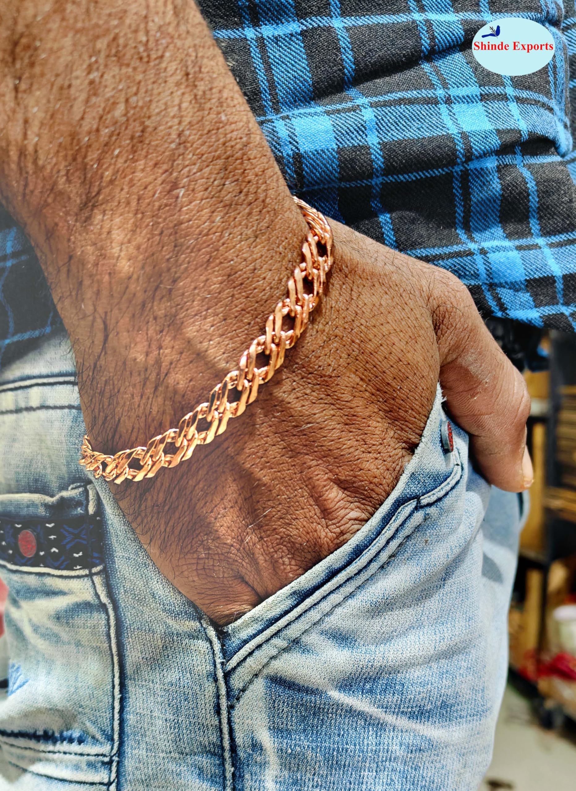 SHINDE EXPORTS Armband aus reinem Kupfer, groß, massiv, schwer, für Damen und Herren