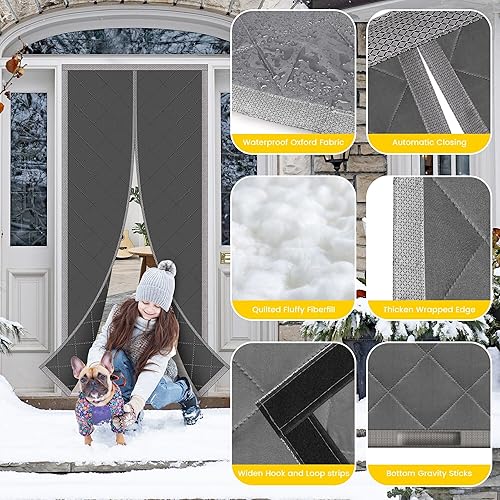 Miniatura 3 de TORRAMI Cortina magnética para puerta con aislamiento térmico, se adapta a puertas de 36 x 82 pulgadas, material Oxford grueso, para interiores y