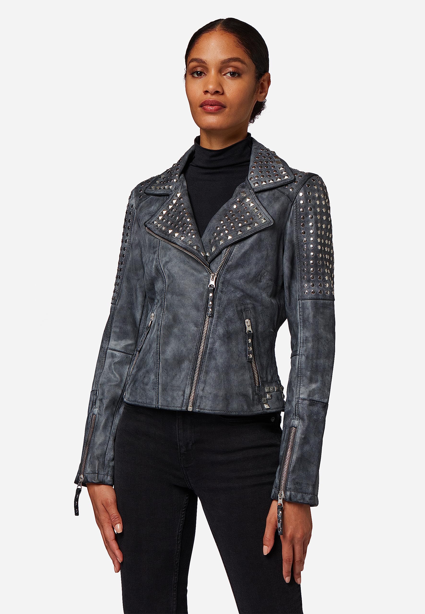 Lederjacke Valmet - Damen Jacke mit Nieten aus Premium Lamm Leder (Echtleder)